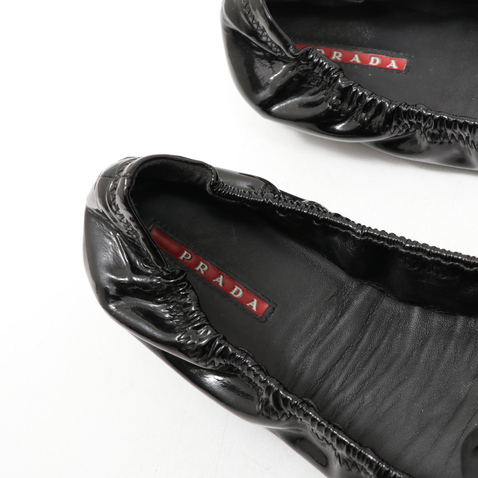Prada Patent Leather Ballerina Bow Flats in Black