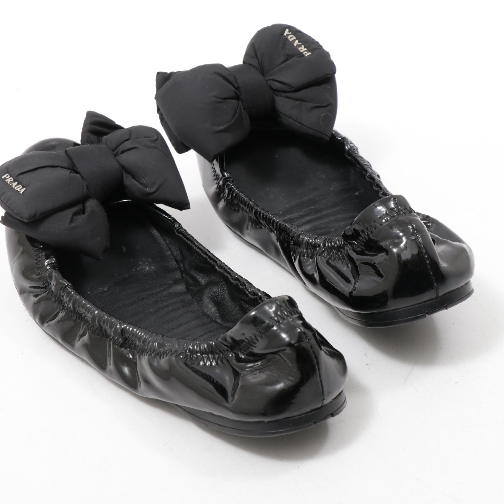 Prada Patent Leather Ballerina Bow Flats in Black