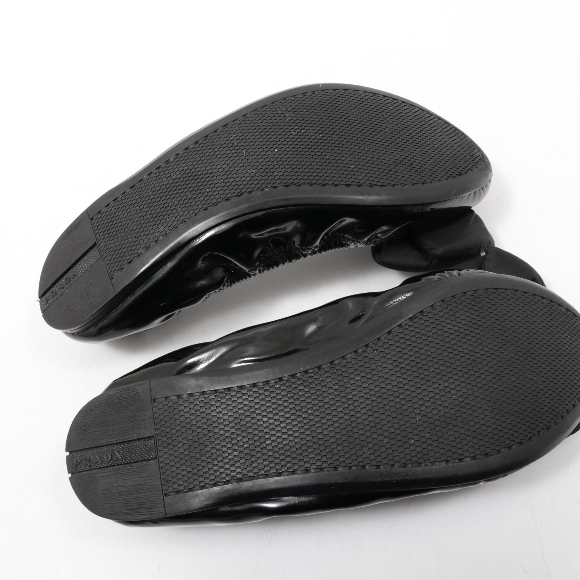 Prada Patent Leather Ballerina Bow Flats in Black
