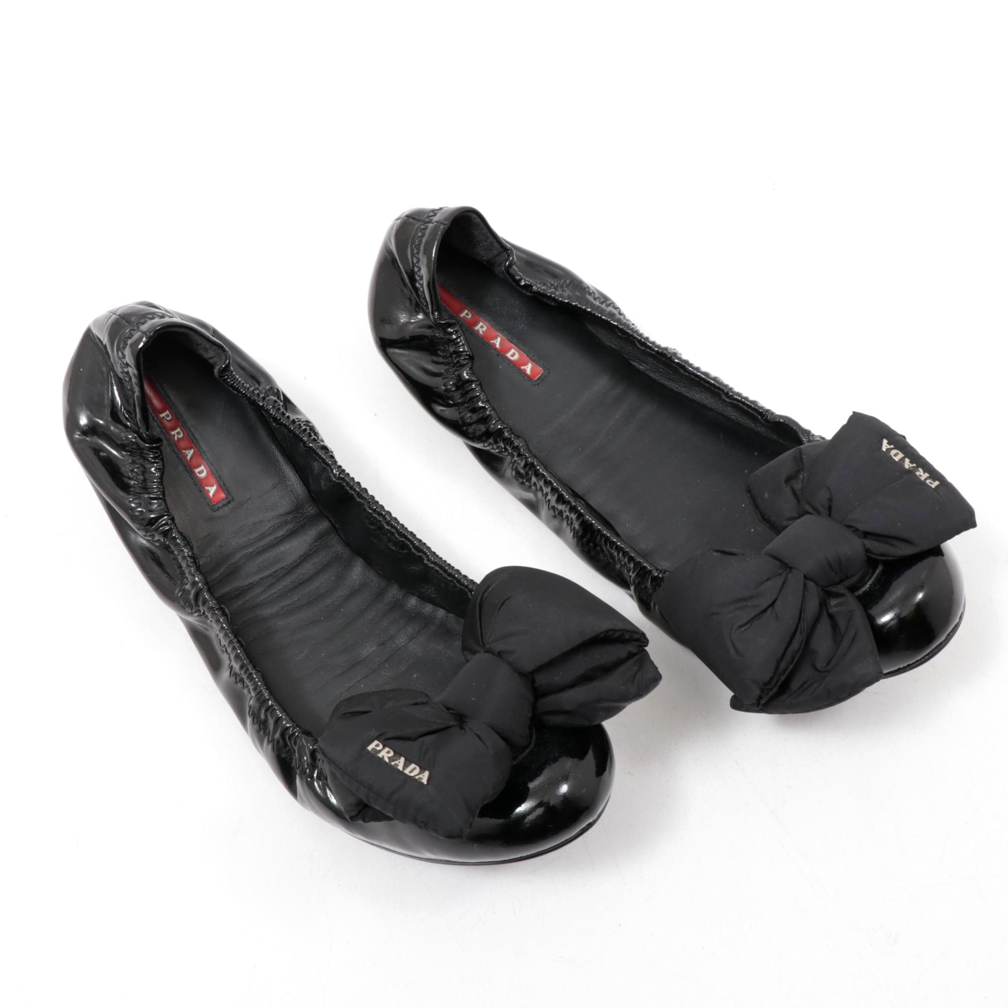 Prada Patent Leather Ballerina Bow Flats in Black