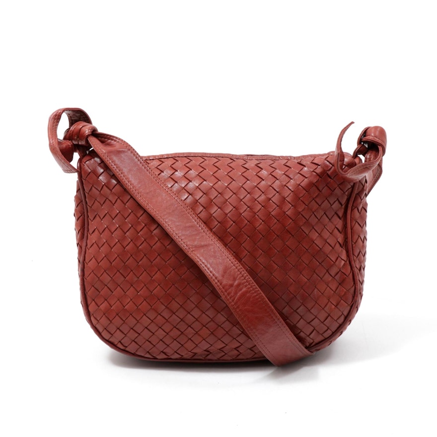 Bottega Veneta Intrecciato Woven Rust Leather Shoulder Bag with Tassel