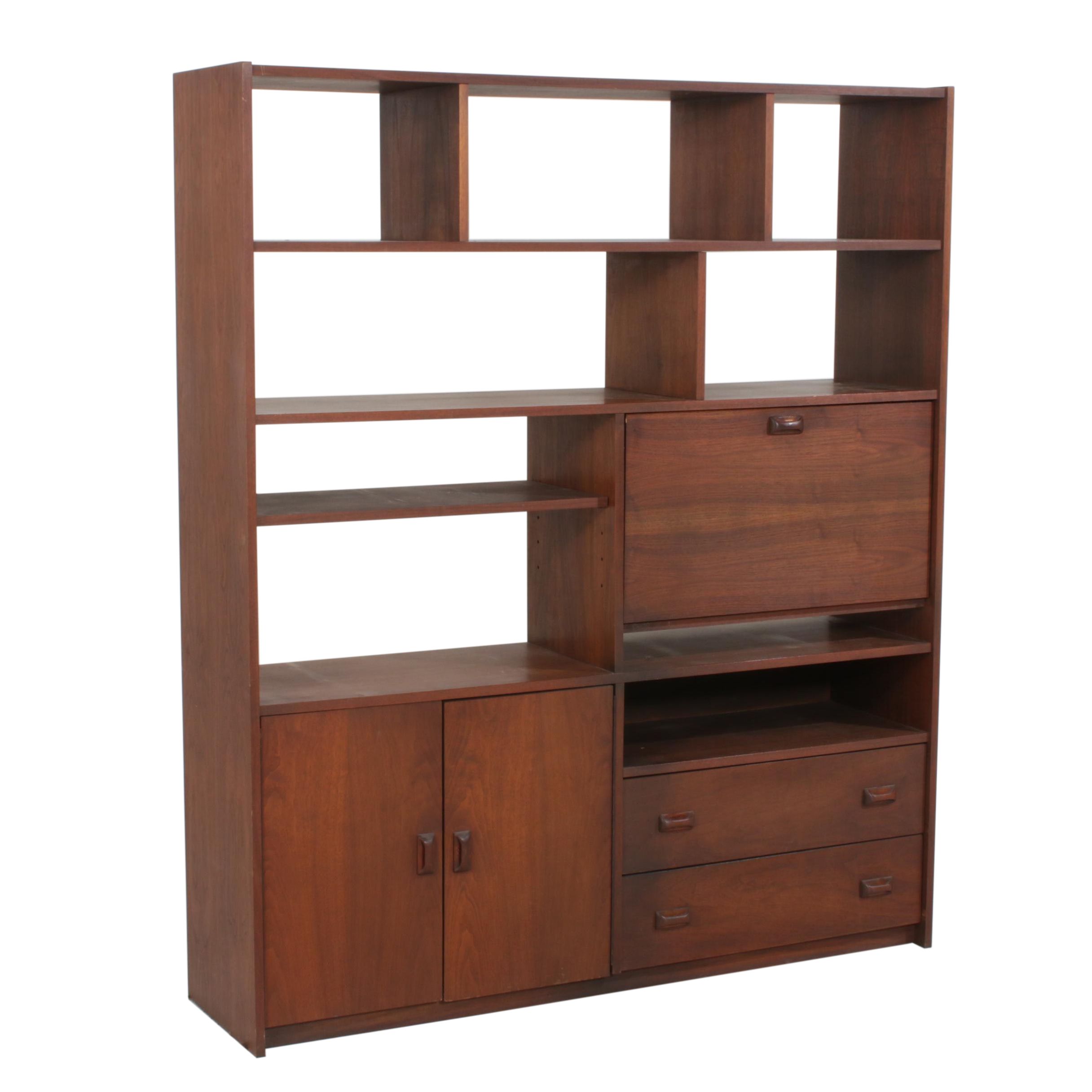 Danish Modern Style Teak Veneered Media Console with Shelving