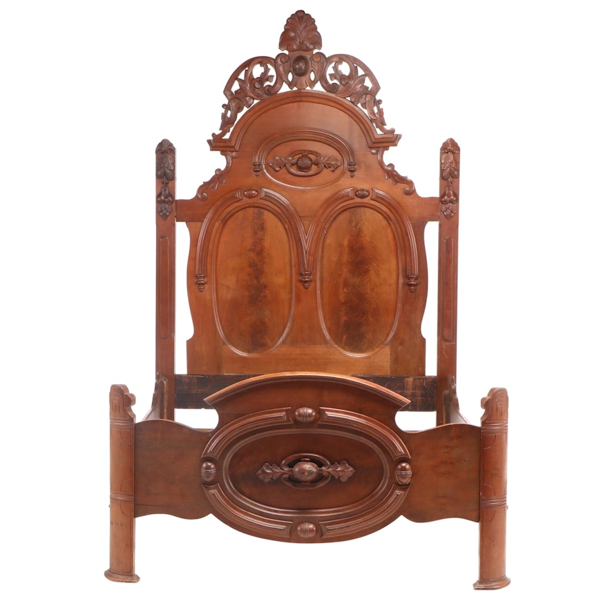 Rococo Revival Carved and Figured Walnut Bedstead, Third Quarter 19th Century