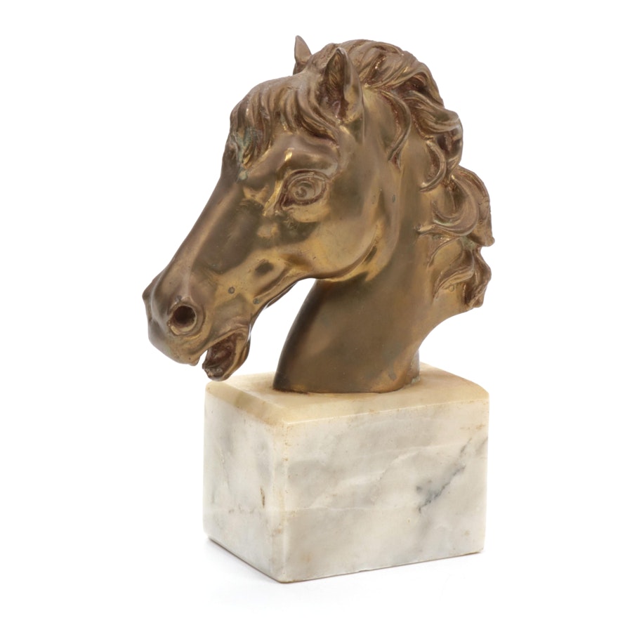 Cast Bronze Horse Head on Marble Base