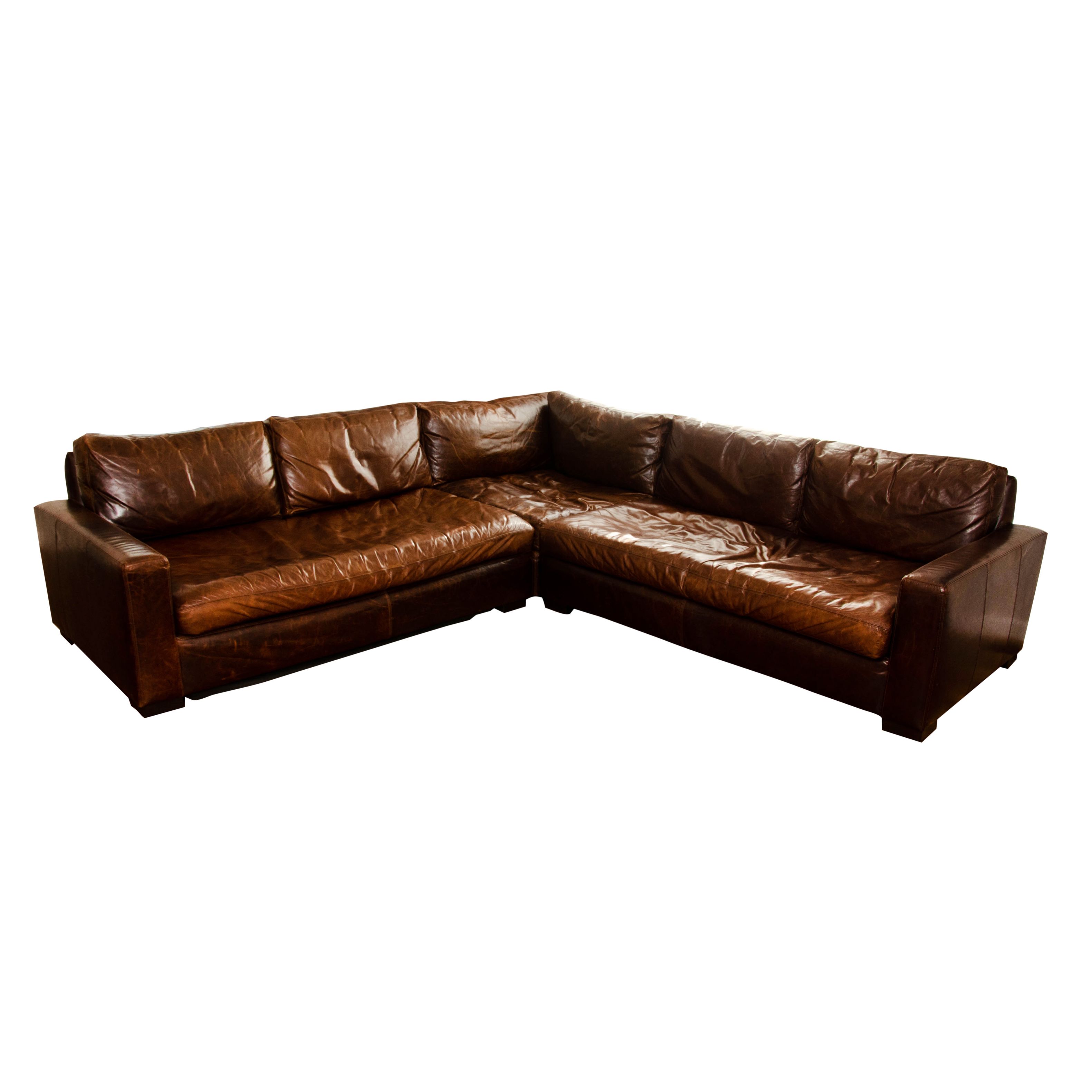 Restoration Hardware "Maxwell" Leather Sectional with Down-Filled Cushions