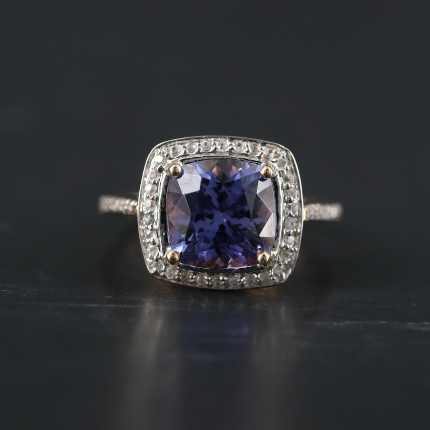 14K Yellow Gold Tanzanite and White Topaz Ring