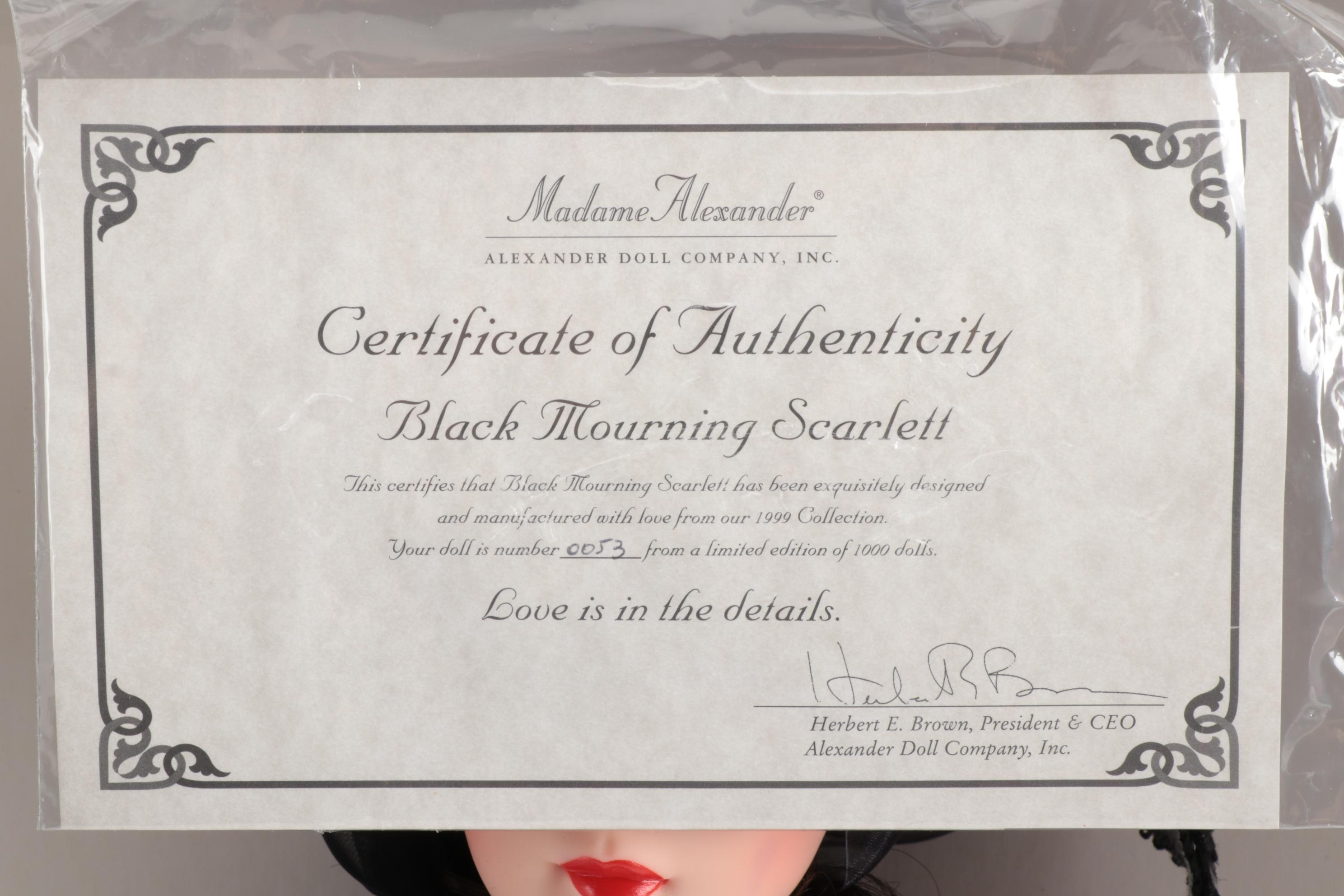 21" Madame Alexander "Black Mourning Scarlett" Doll, Limited Edition, 1999