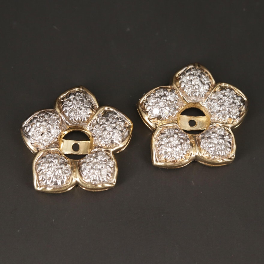 14K Yellow Gold Diamond Floral Earring Jackets