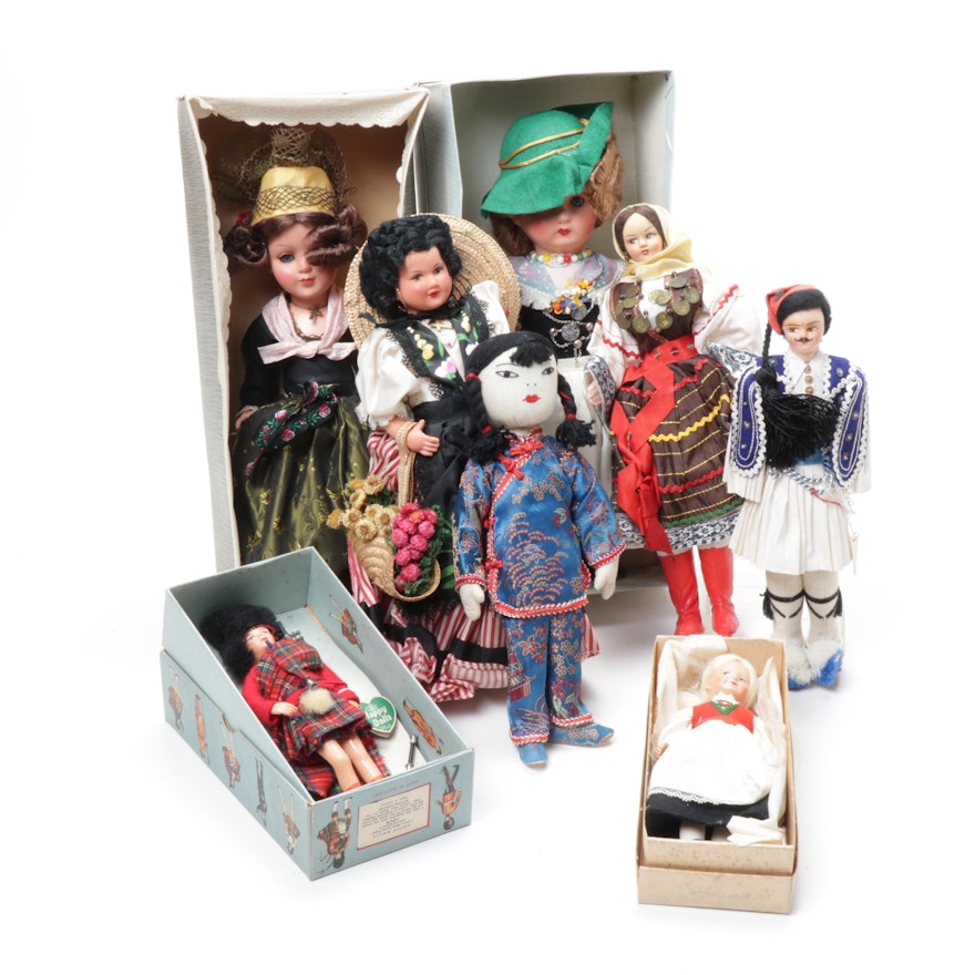 Dolls in Folk Cultural Costumes Including Norway, Italy, Germany, and Others