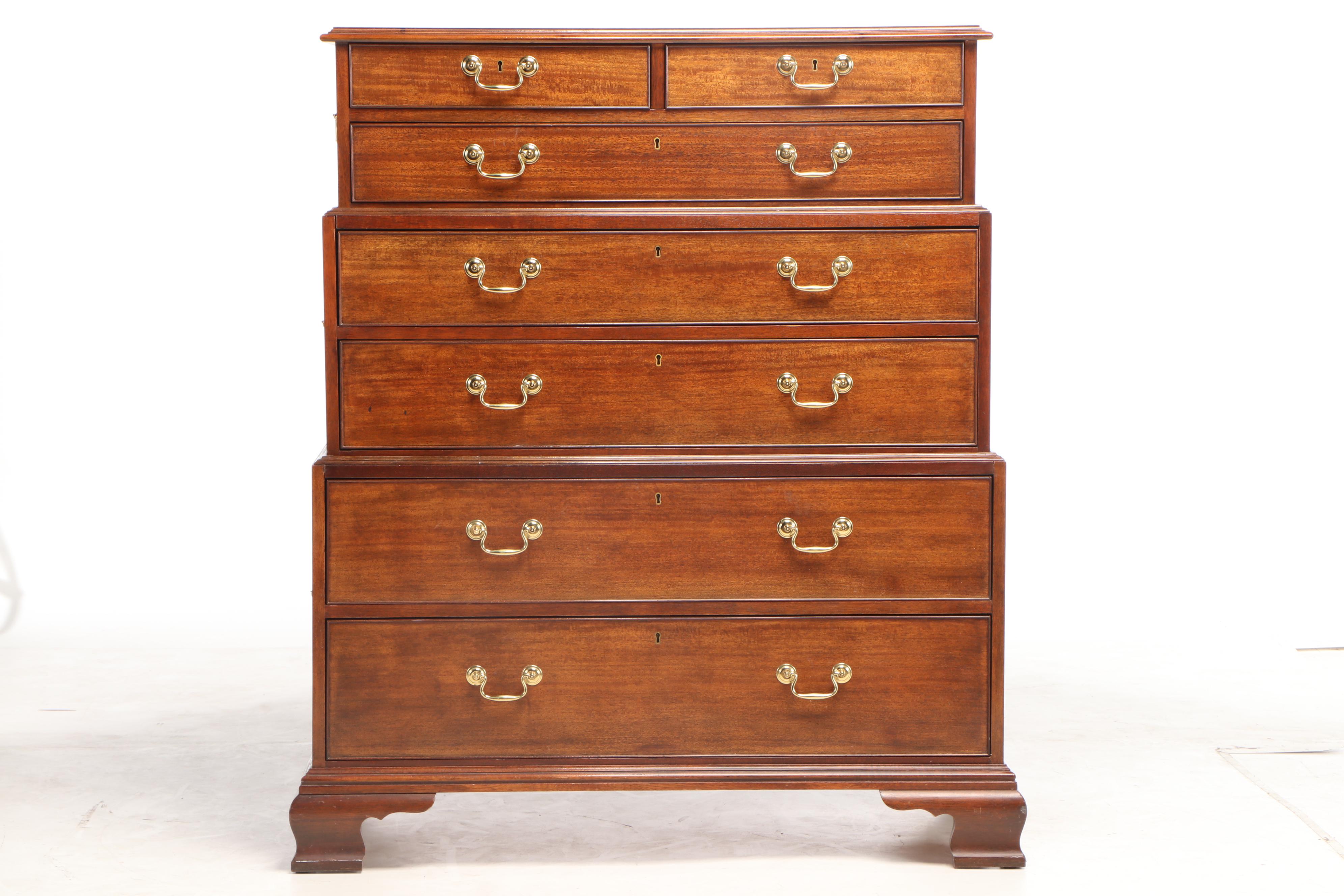 Baker "Historic Charleston" Chippendale Style Mahogany Triple Chest-on-Chest