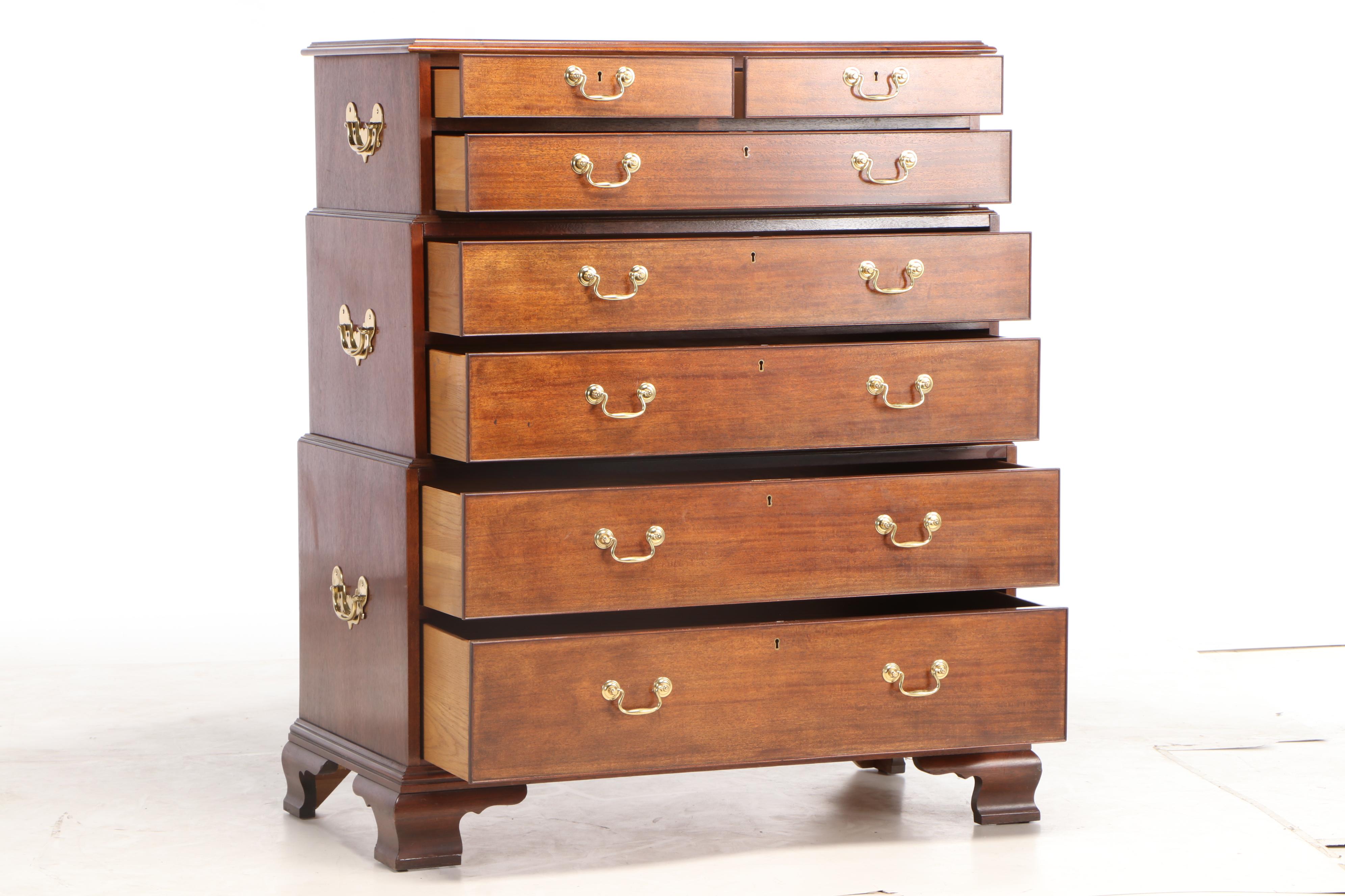 Baker "Historic Charleston" Chippendale Style Mahogany Triple Chest-on-Chest