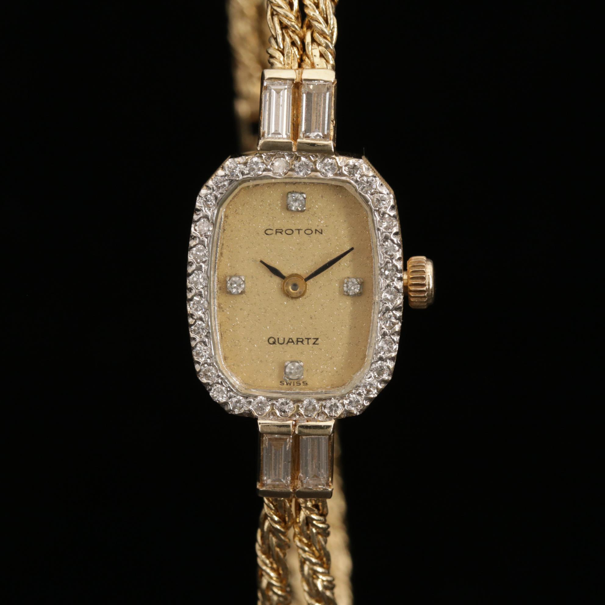 Vintage Croton 14K Gold and Diamond Quartz Watch