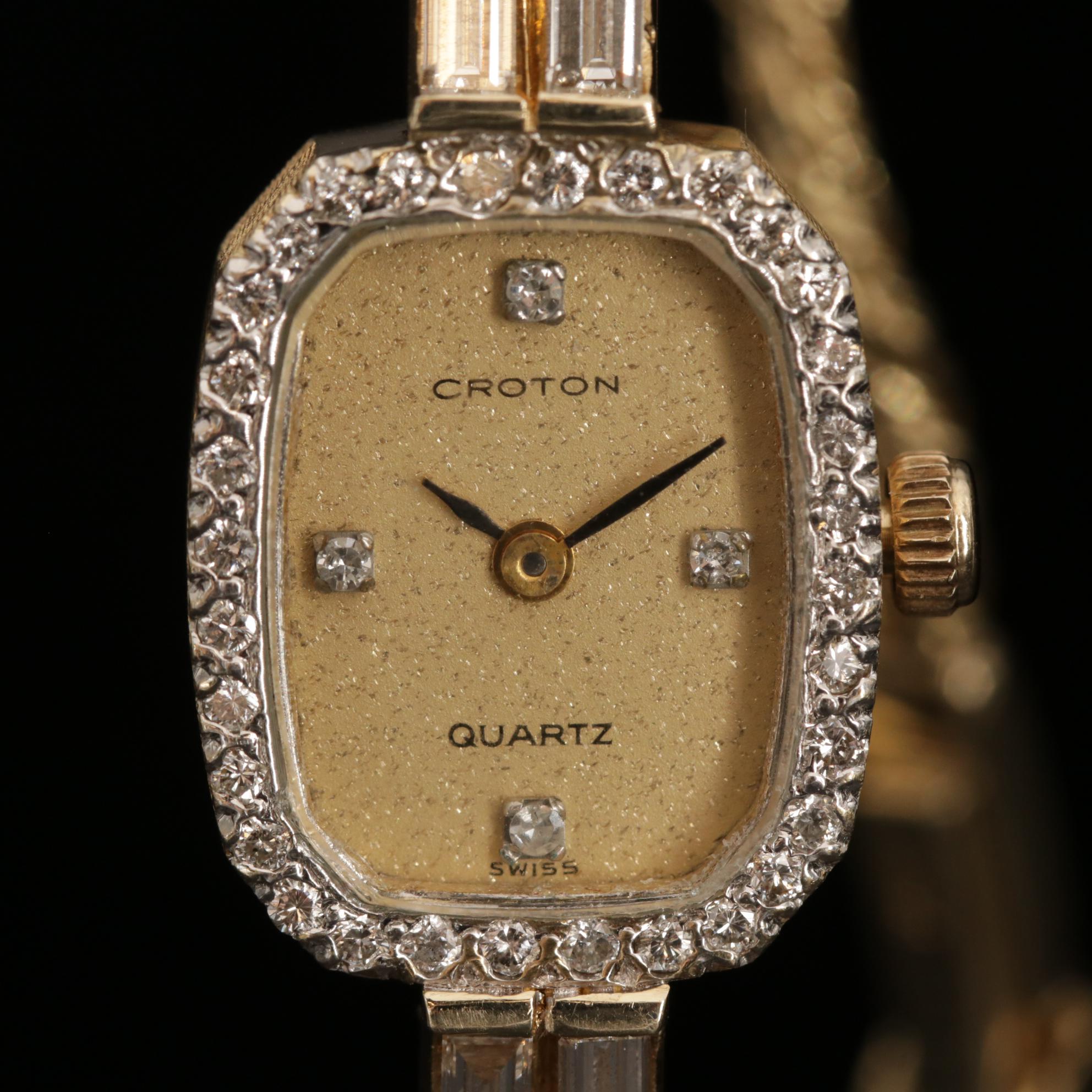 Vintage Croton 14K Gold and Diamond Quartz Watch
