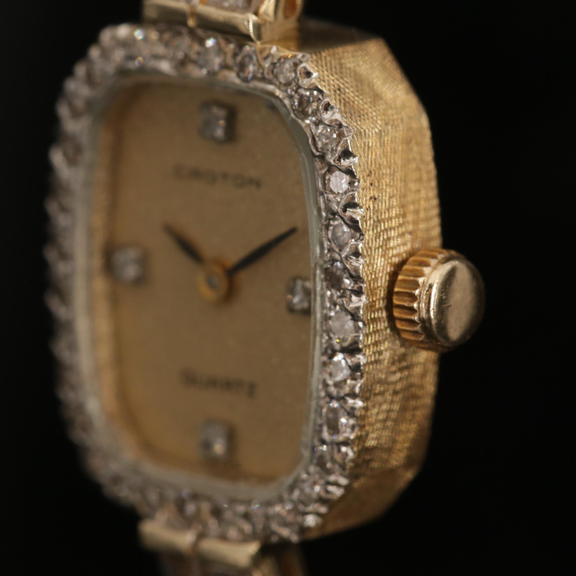 Vintage Croton 14K Gold and Diamond Quartz Watch