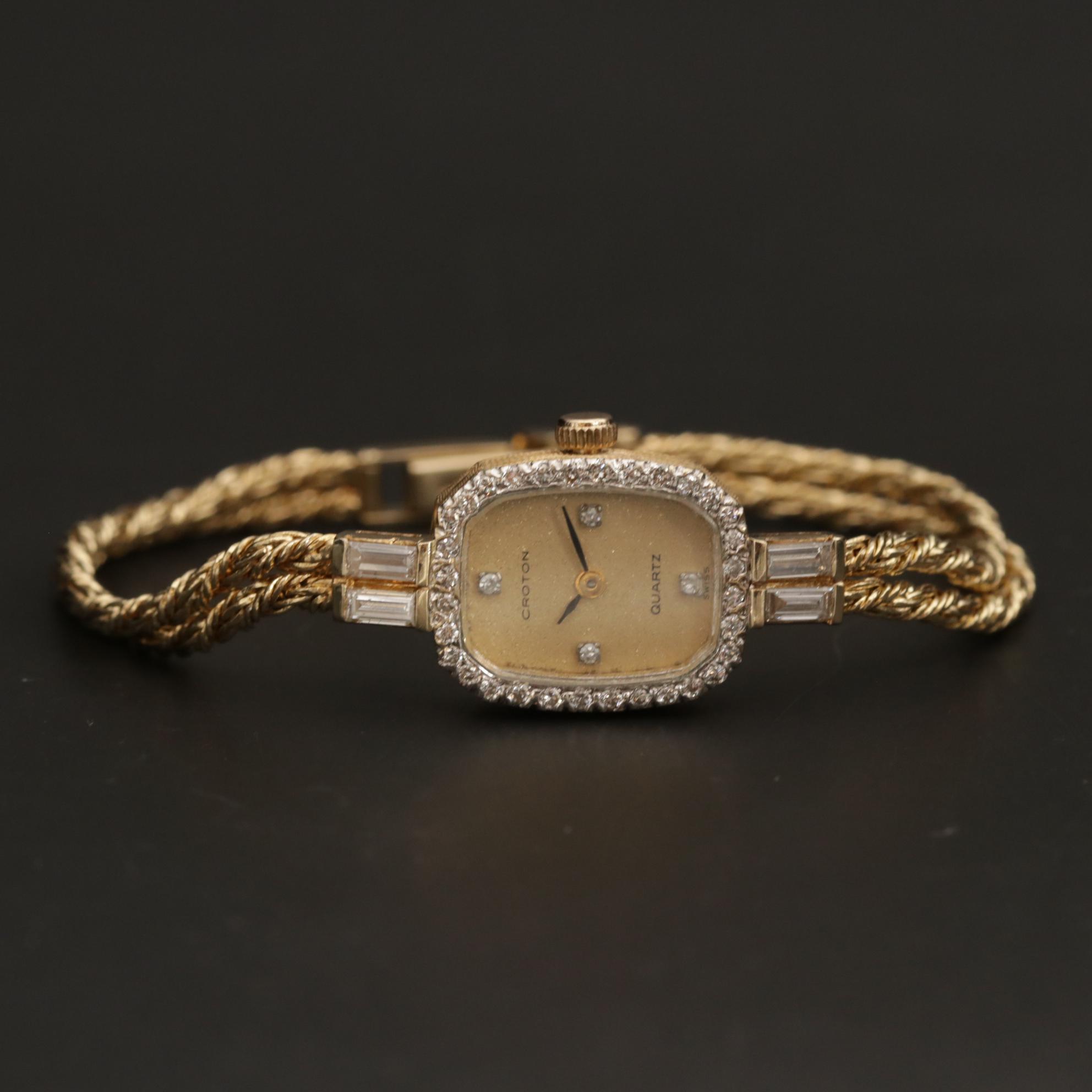 Vintage Croton 14K Gold and Diamond Quartz Watch