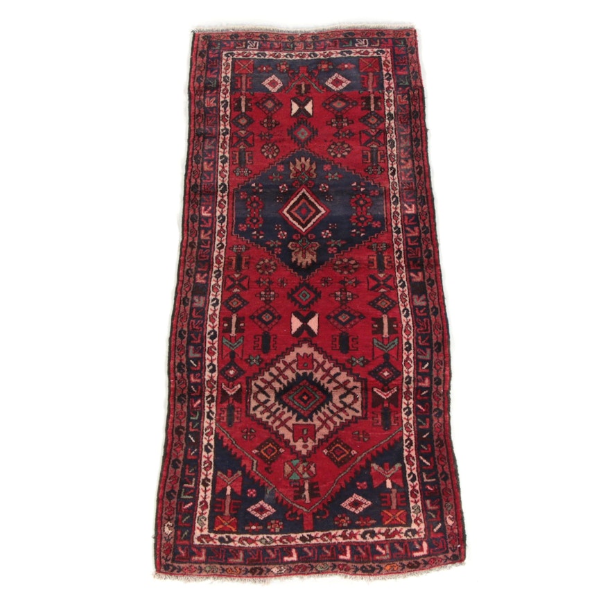 3'4 x 7'4 Hand-Knotted Persian Hamadan Wool Area Rug