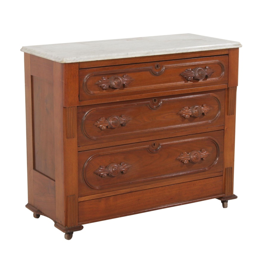 Victorian, Eastlake Style Marble Top Chest of Drawers, Late 19th Century