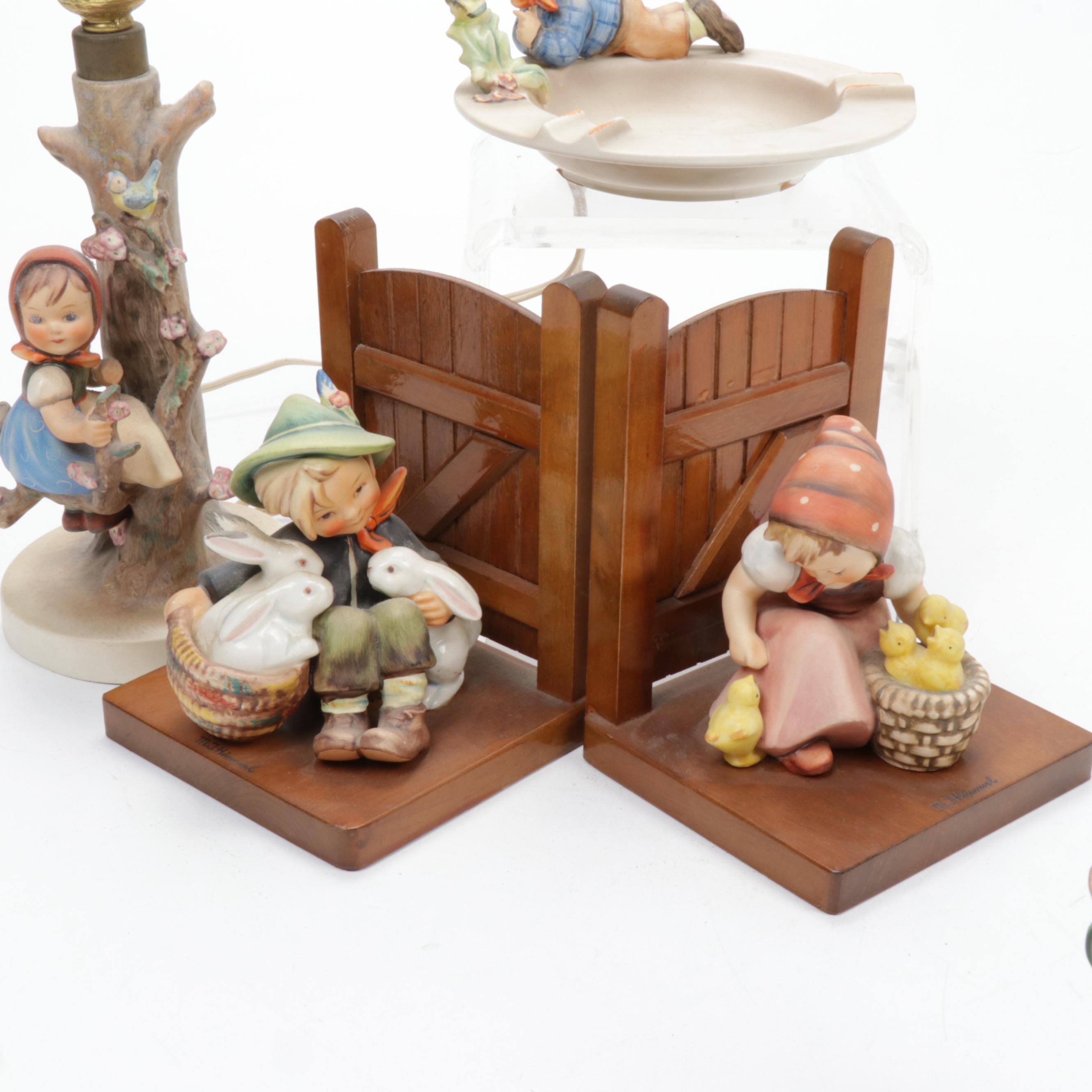 Goebel Hummel Ash Tray, Bookends, Lamp and Figurines