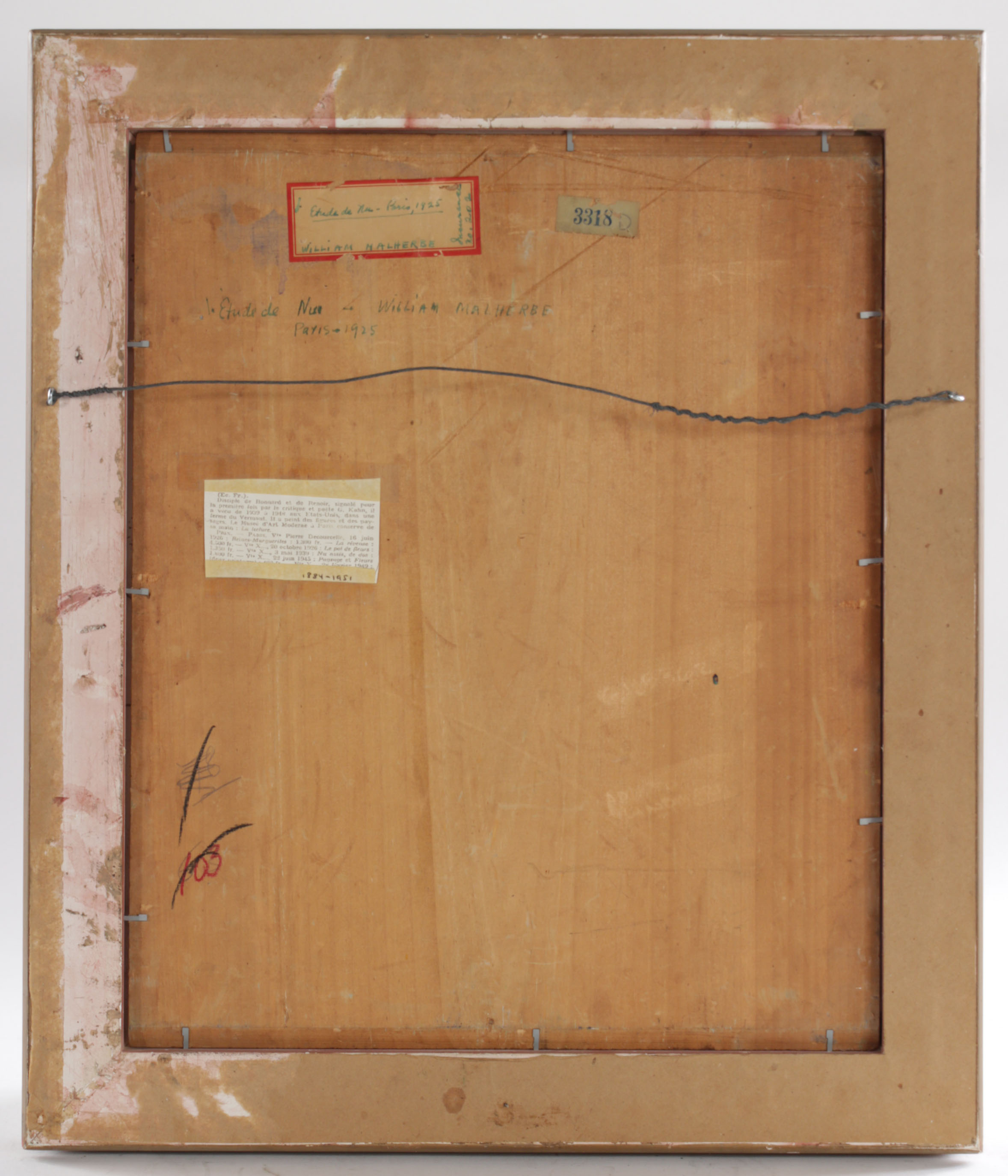 William Malherbe Post Impressionist Figure Painting "Etude de Nu", 1925