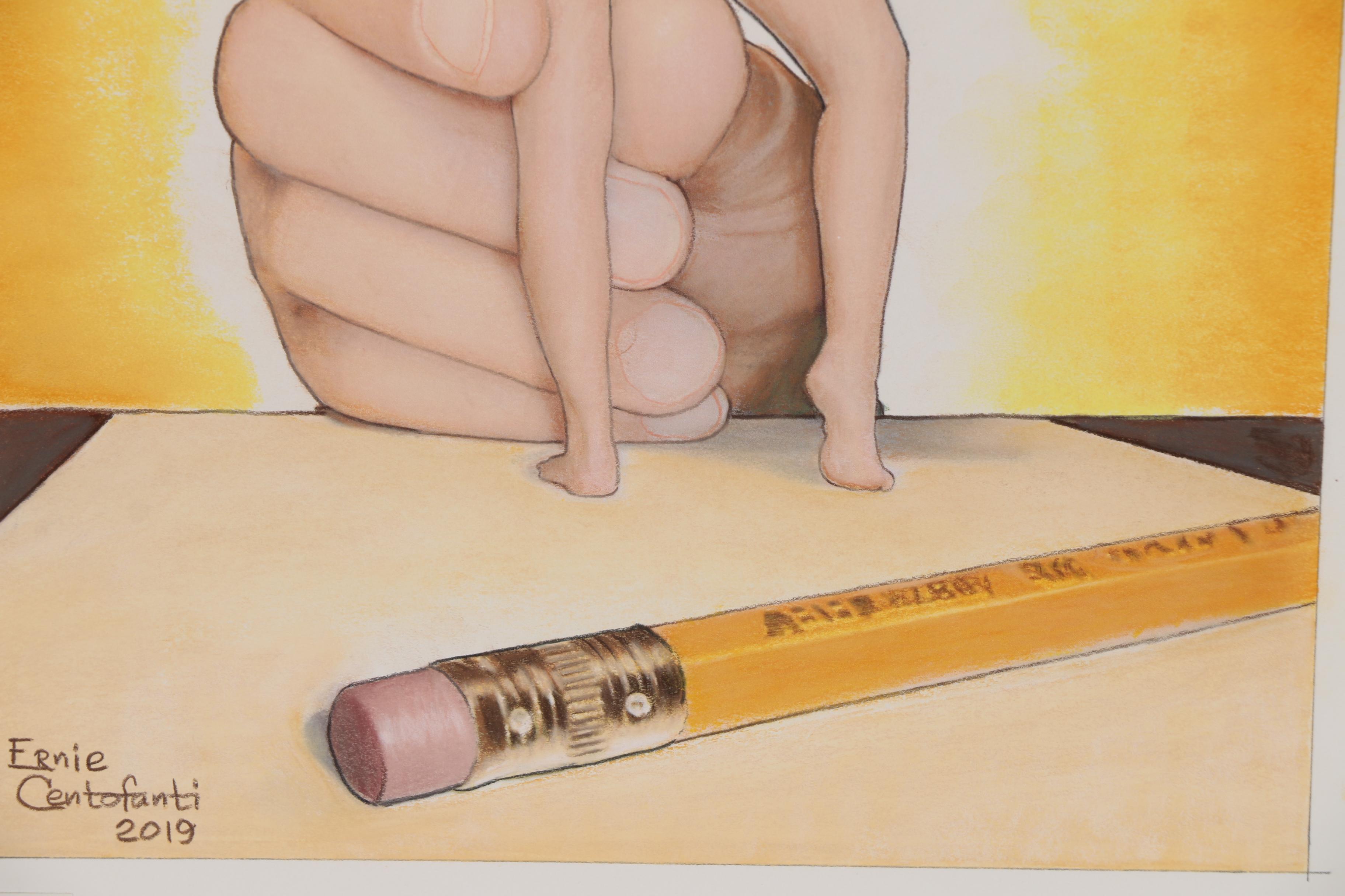 Ernie Centofanti Pastel Drawing of Shrunken Woman