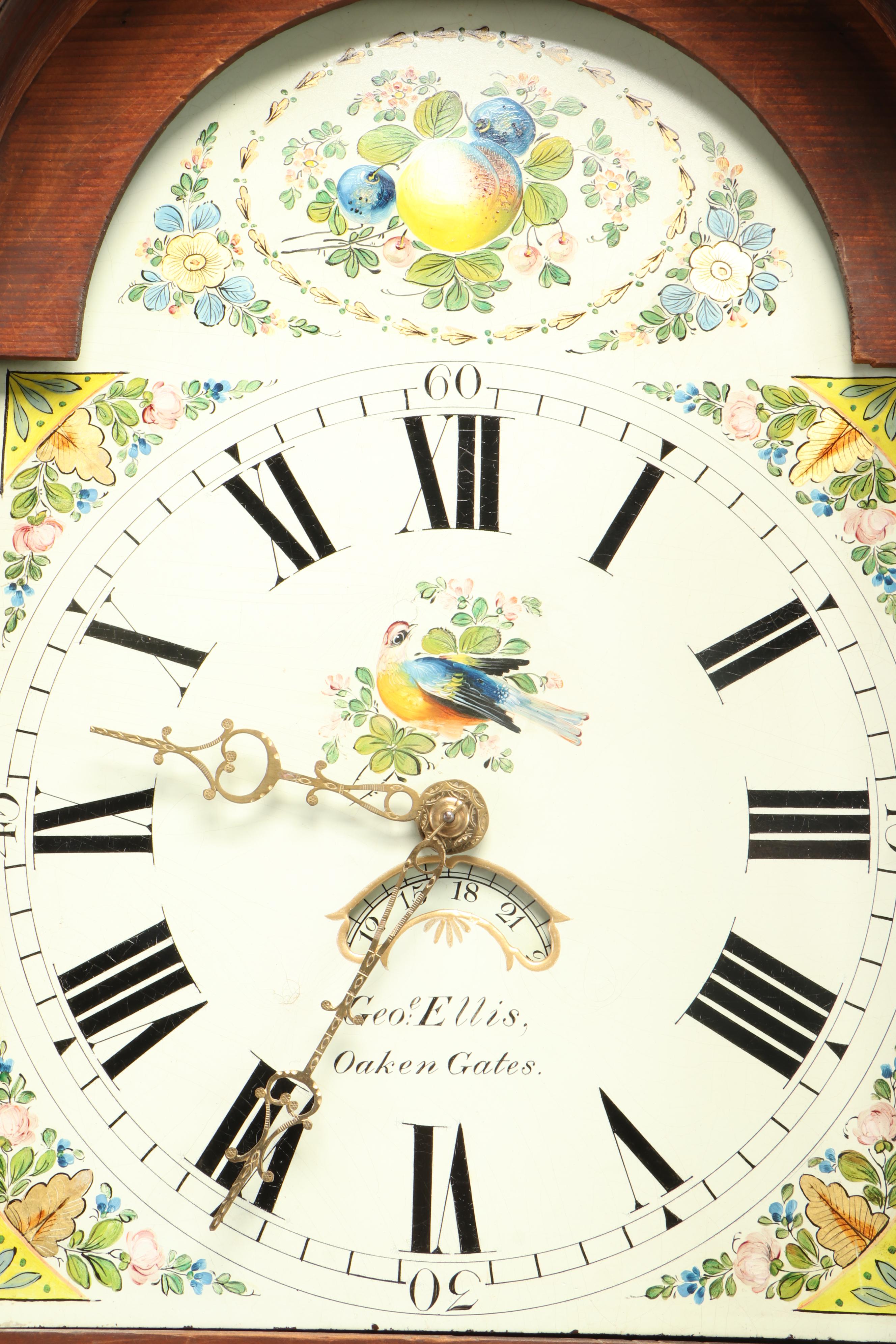 George Ellis, Mahogany-Crossbanded Oak and Marquetry Longcase Clock, circa 1840