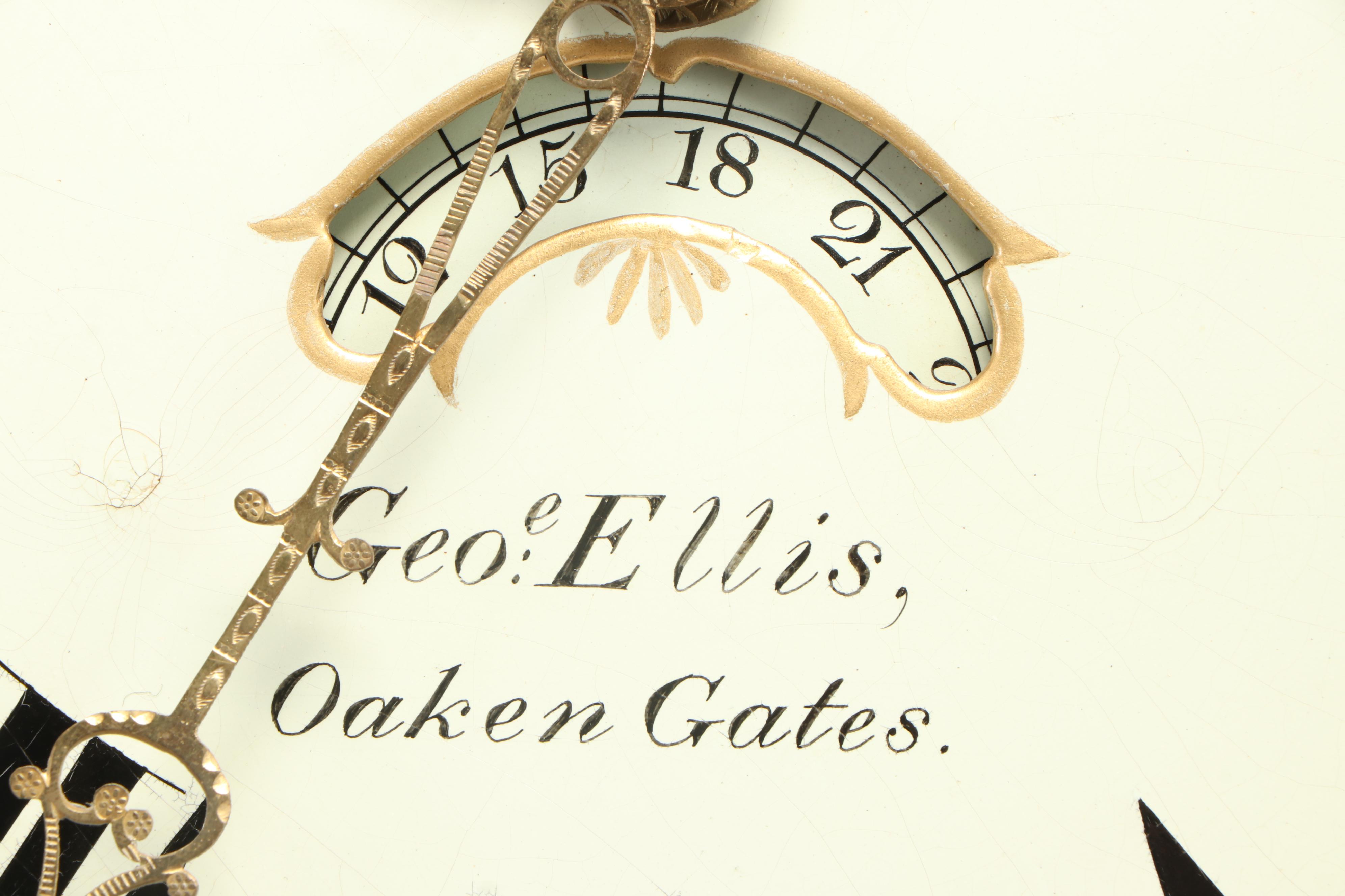 George Ellis, Mahogany-Crossbanded Oak and Marquetry Longcase Clock, circa 1840