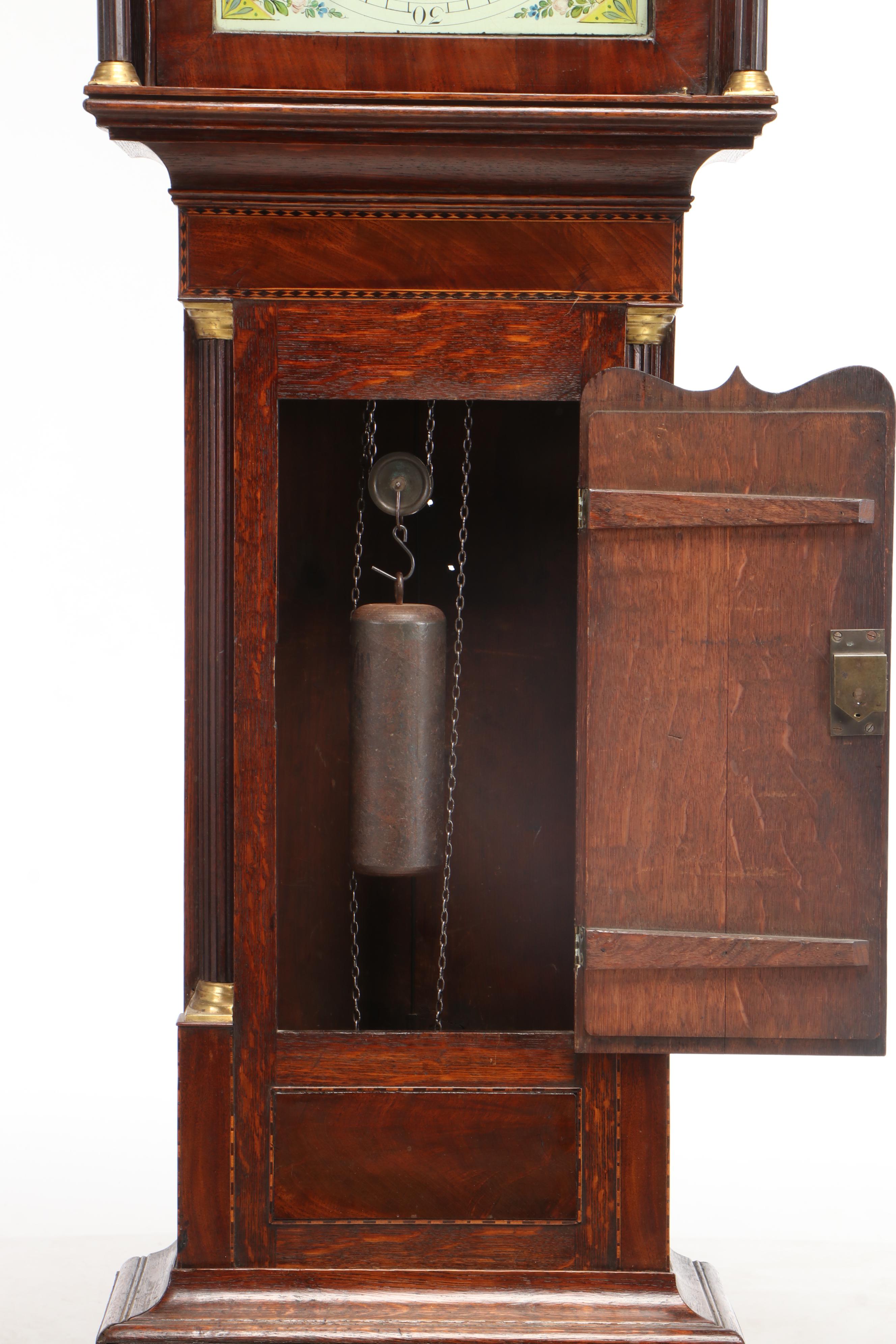 George Ellis, Mahogany-Crossbanded Oak and Marquetry Longcase Clock, circa 1840