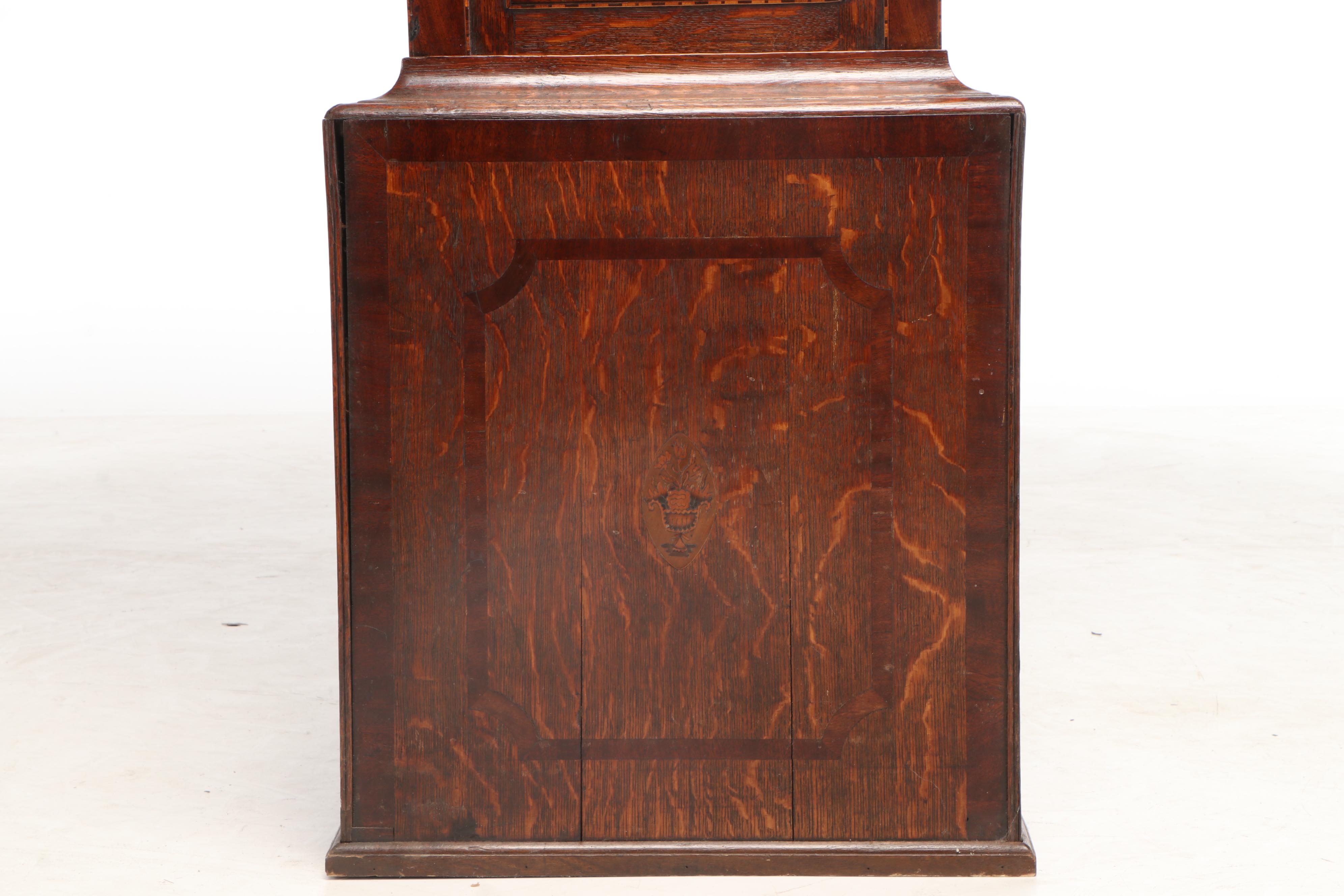 George Ellis, Mahogany-Crossbanded Oak and Marquetry Longcase Clock, circa 1840