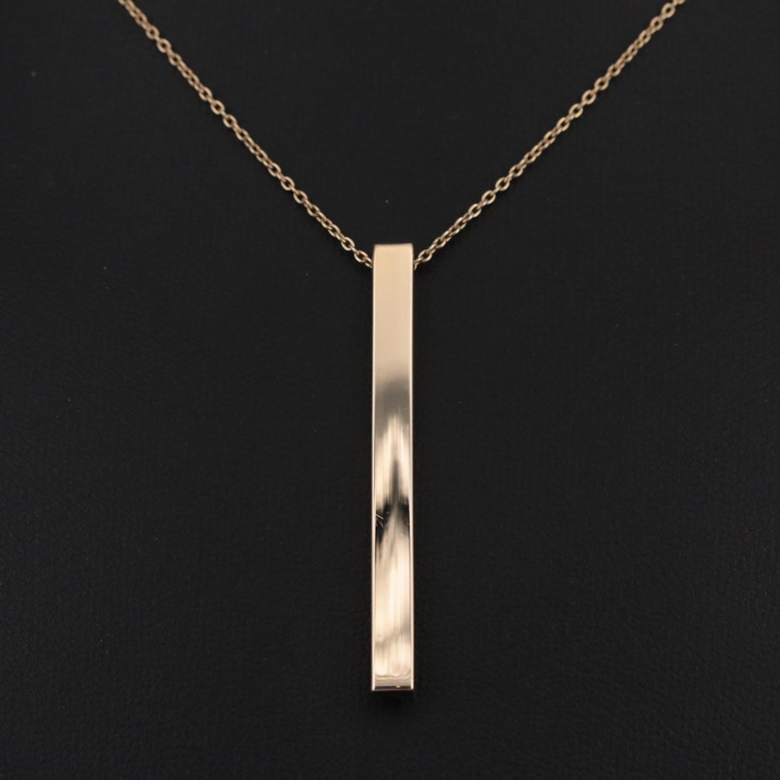 14K Yellow Gold Bar Pendant Necklace