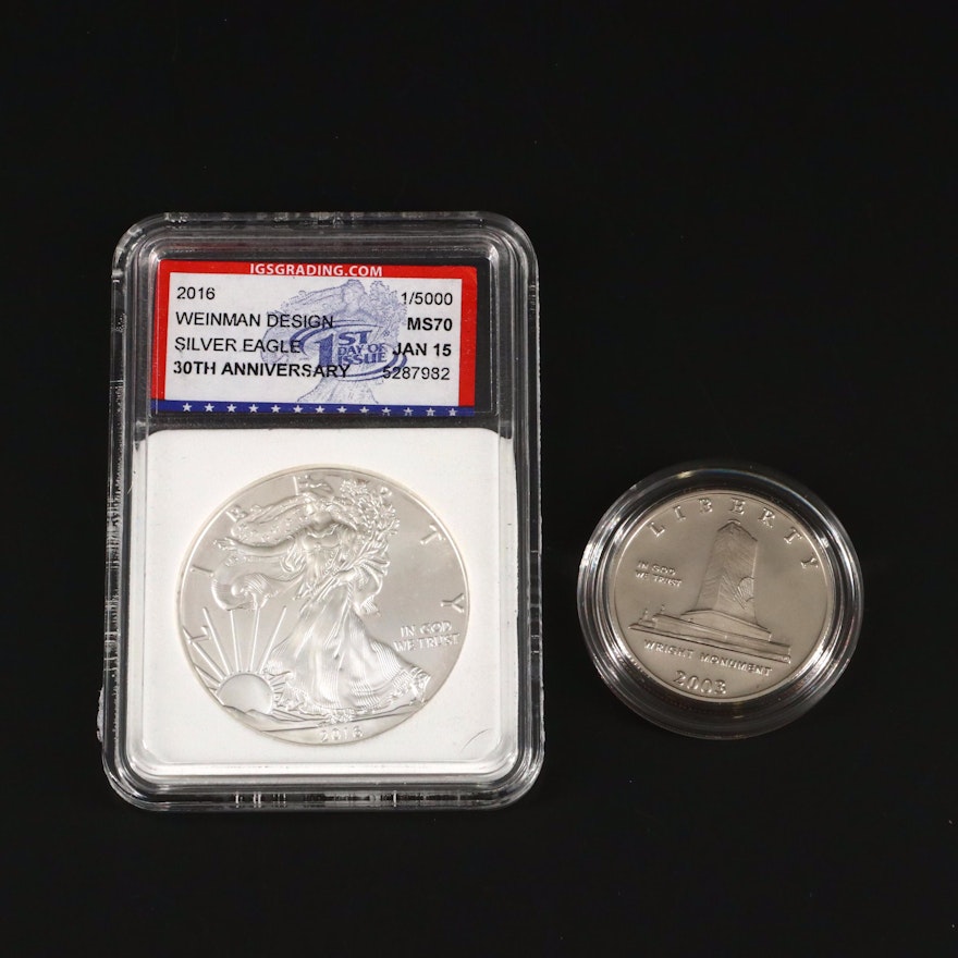 2016 Silver Eagle 30th Anniversary Silver Eagle with 2003-P Commemorative