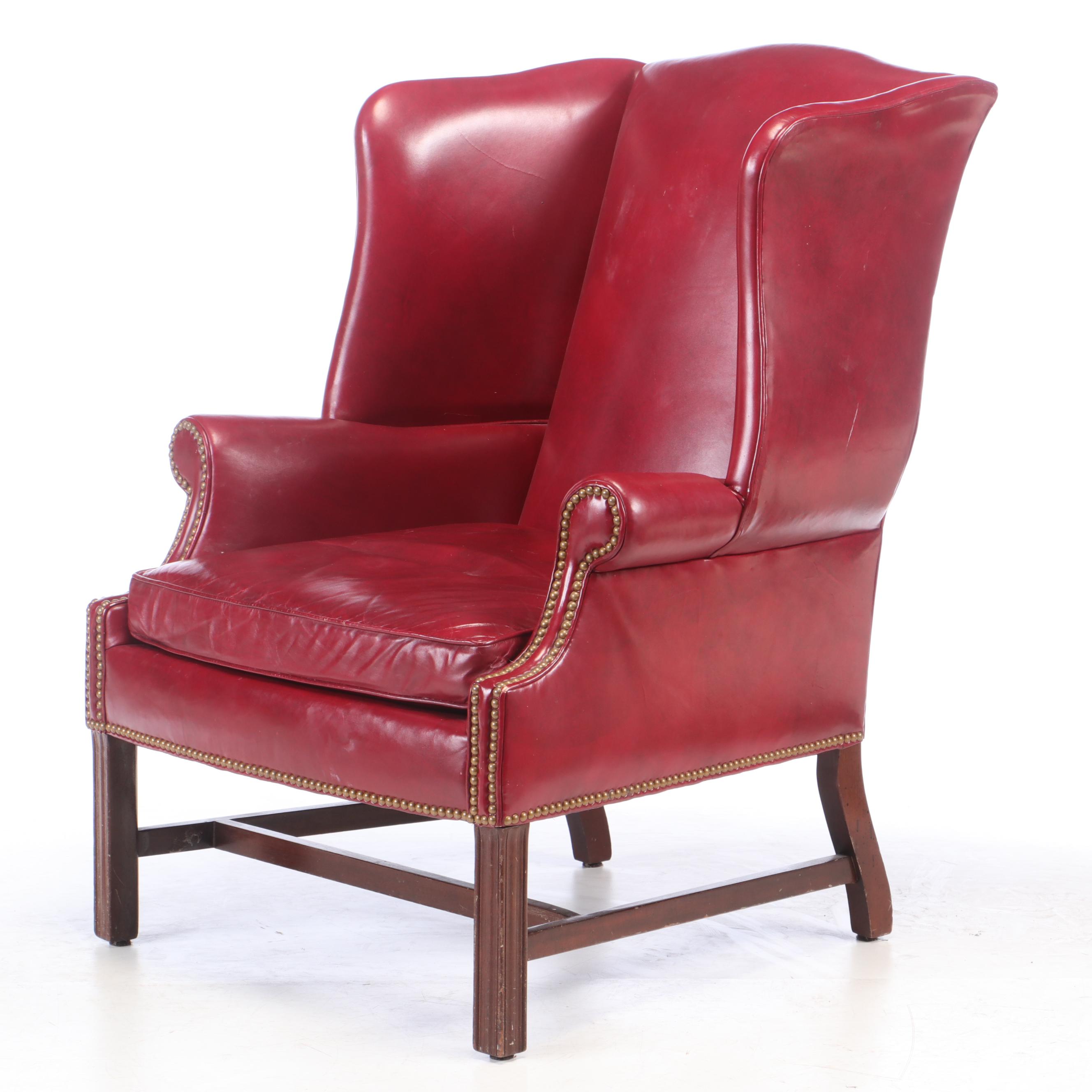 Hancock and Moore, Leather Wingback Chair and Ottoman, Late 20th Century