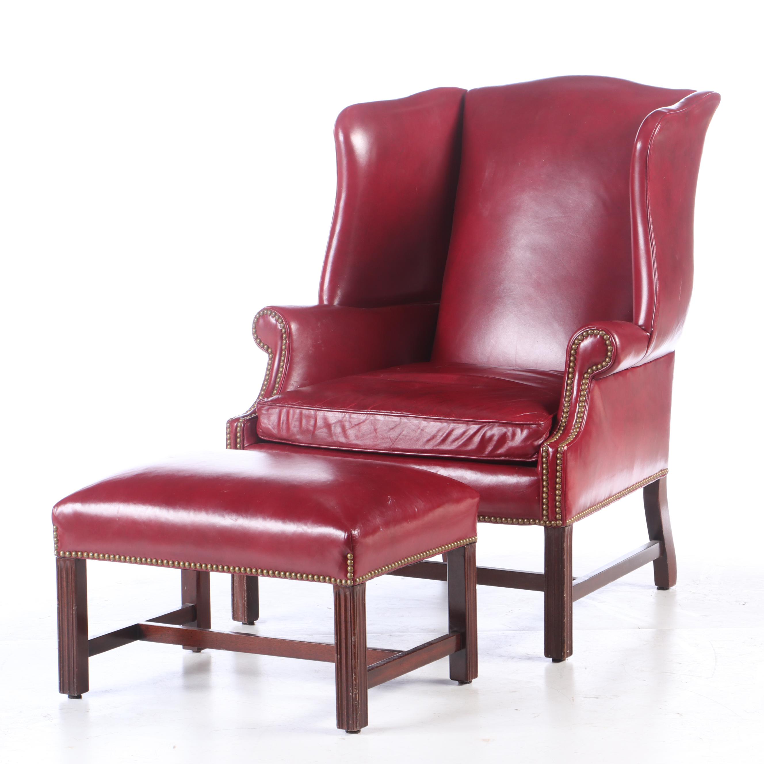 Hancock and Moore, Leather Wingback Chair and Ottoman, Late 20th Century