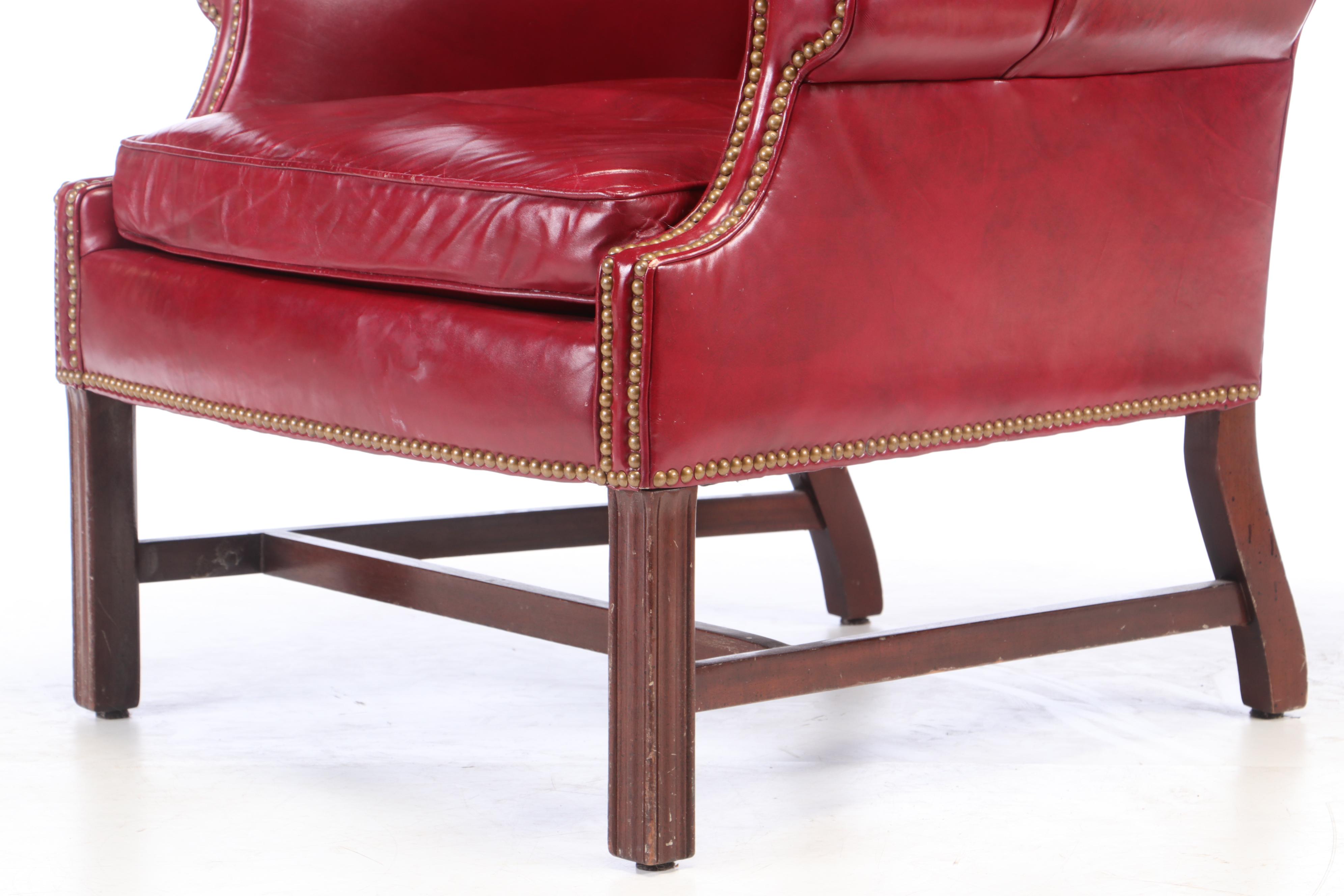 Hancock and Moore, Leather Wingback Chair and Ottoman, Late 20th Century