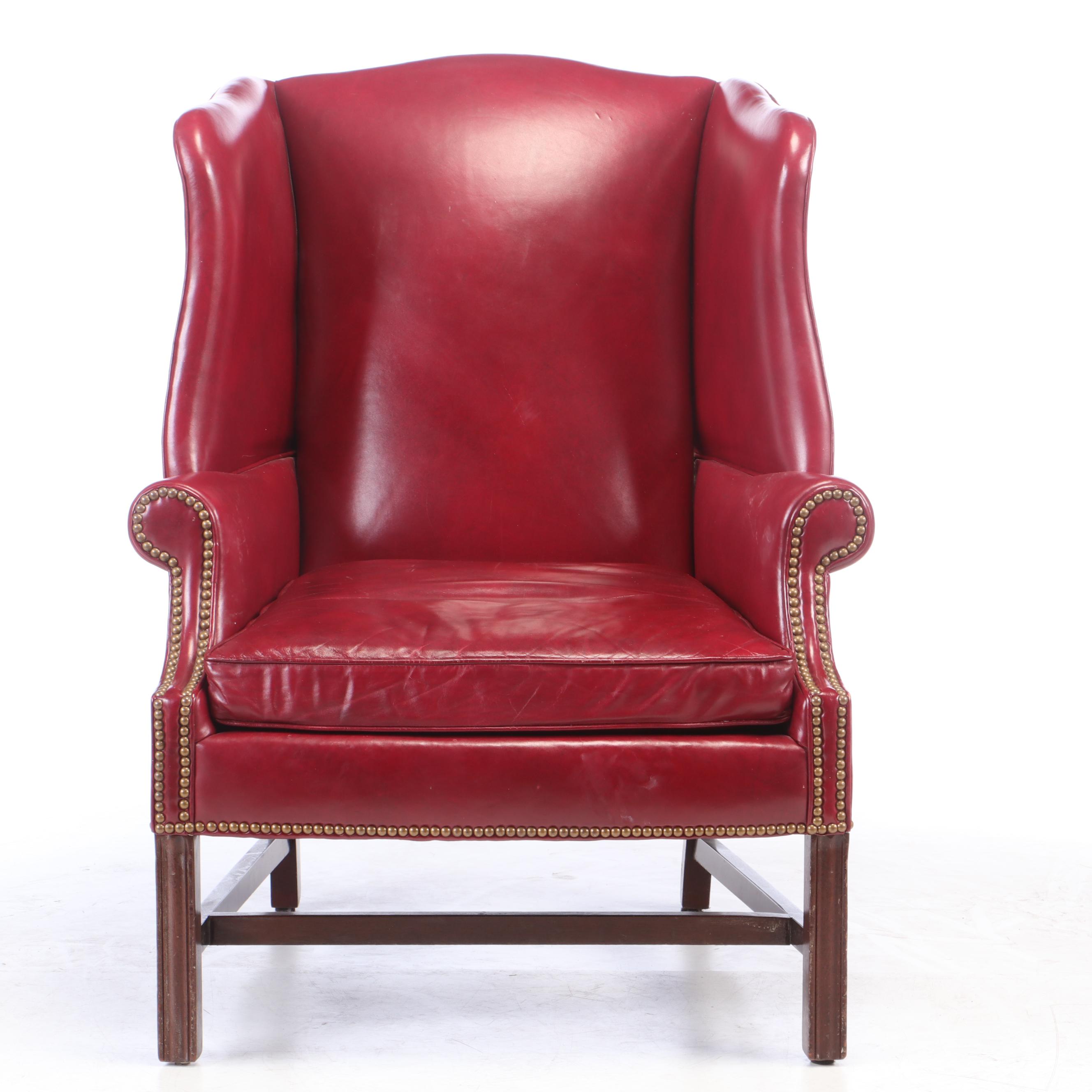 Hancock and Moore, Leather Wingback Chair and Ottoman, Late 20th Century