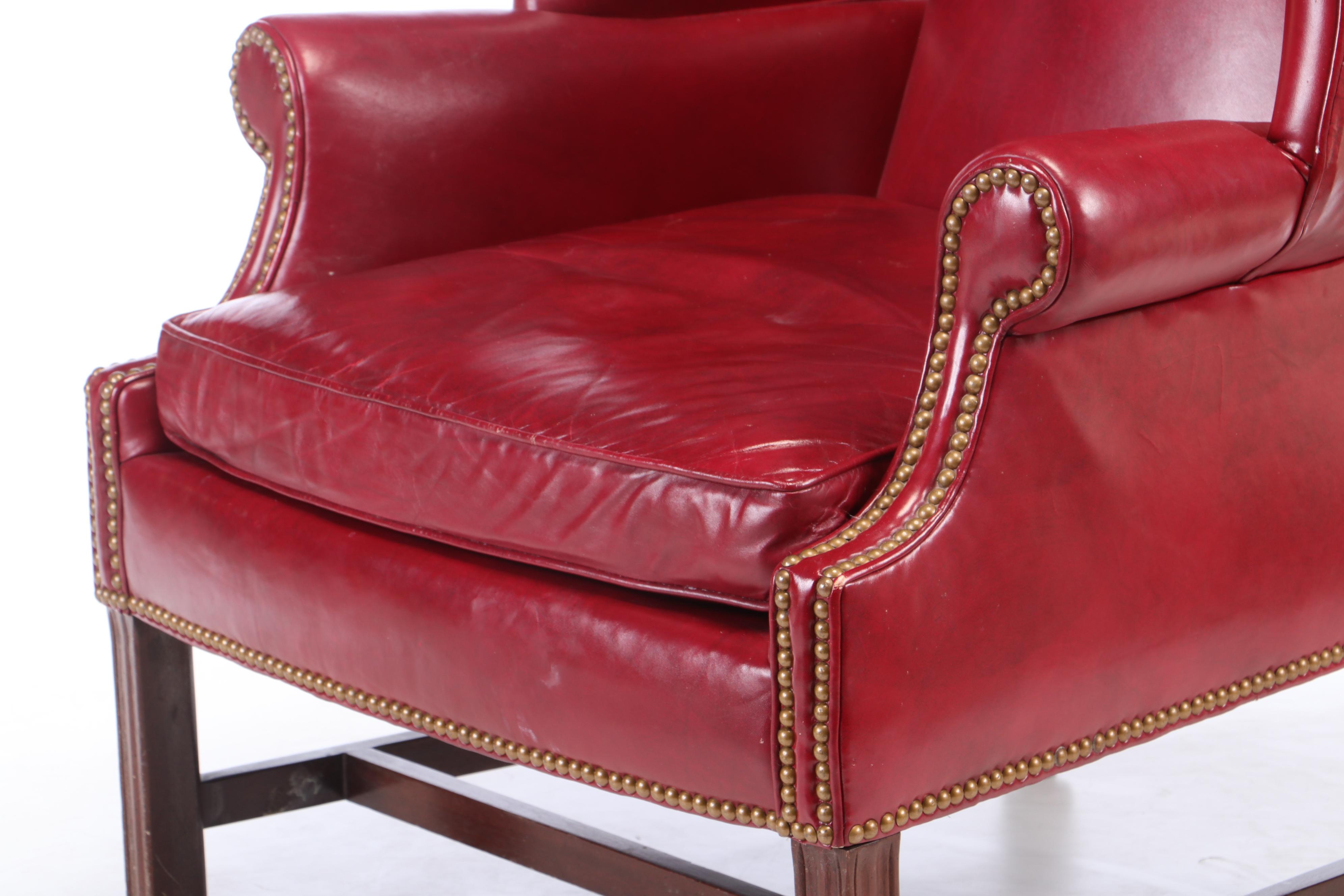 Hancock and Moore, Leather Wingback Chair and Ottoman, Late 20th Century