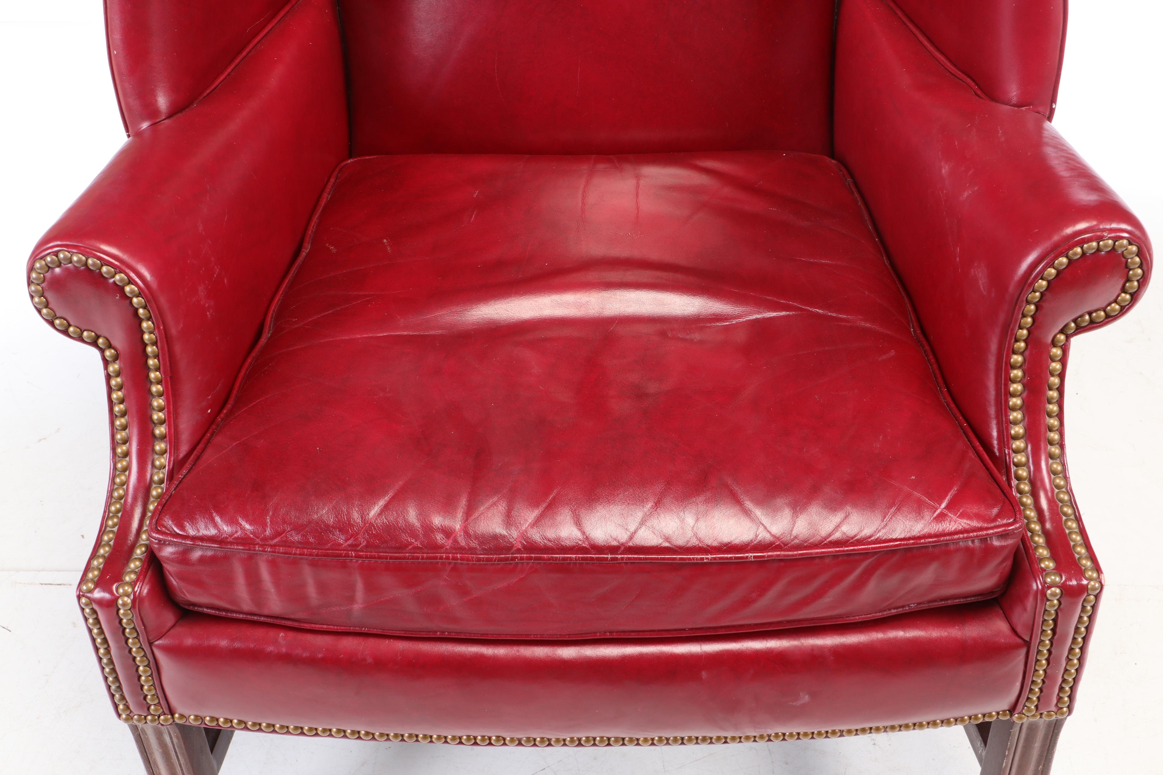 Hancock and Moore, Leather Wingback Chair and Ottoman, Late 20th Century