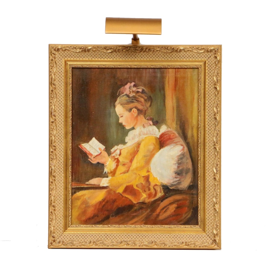 Susie Connelly Oil Painting of Woman Reading, Mid to Late 20th Century