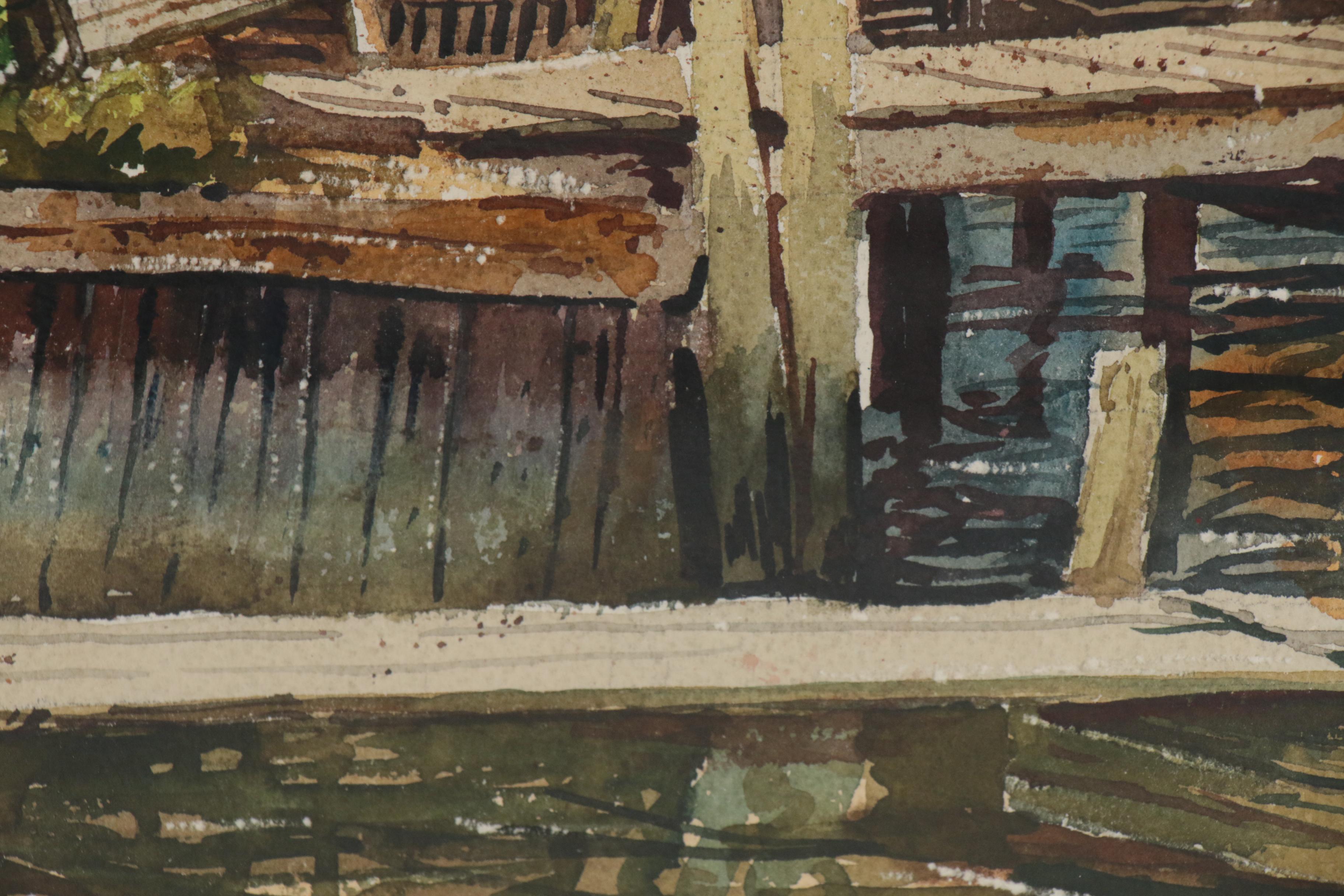 Watercolor Painting of Harbor Scene, 1969
