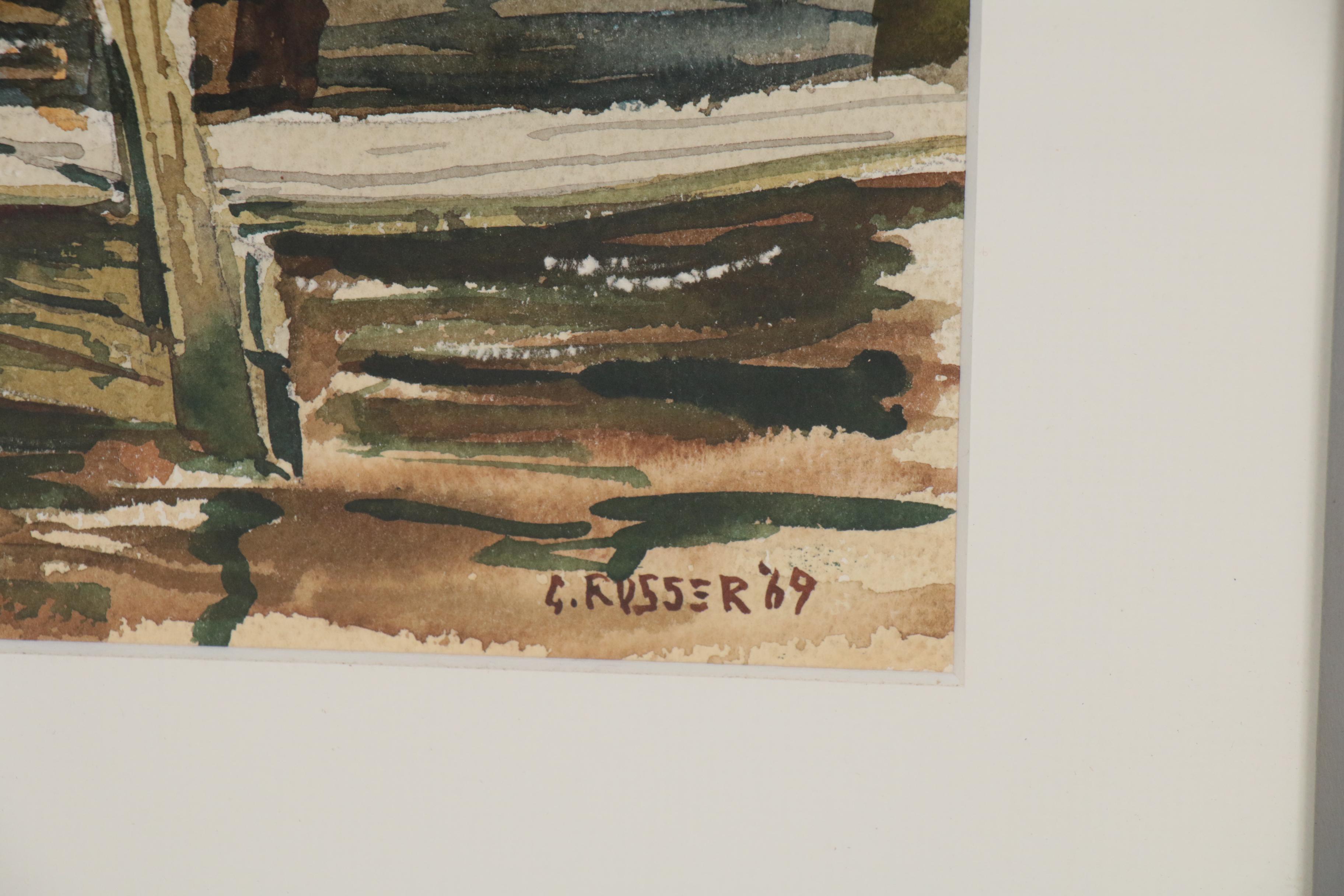 Watercolor Painting of Harbor Scene, 1969