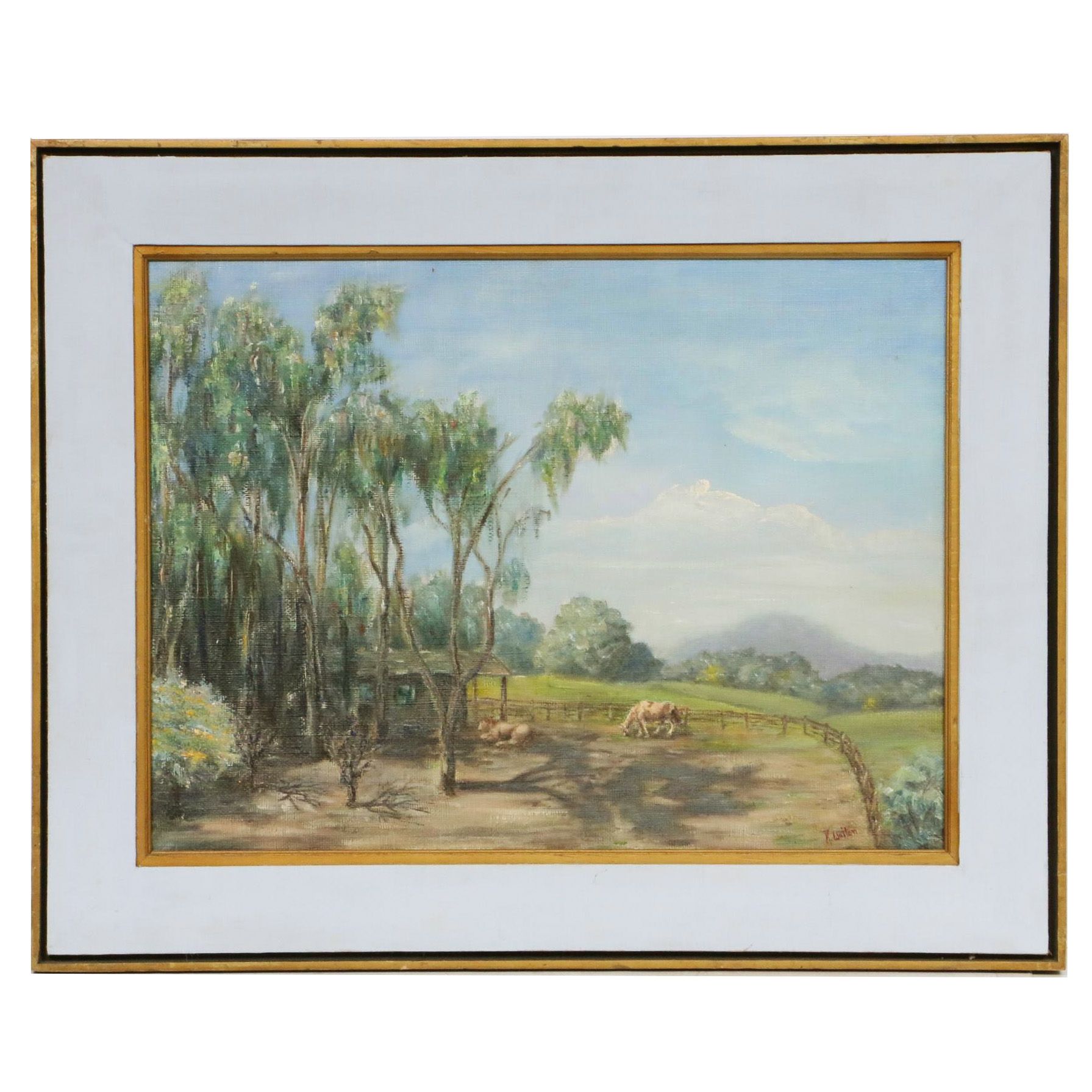 K. Welton Farm Landscape Oil Painting, Mid to Late 20th Century