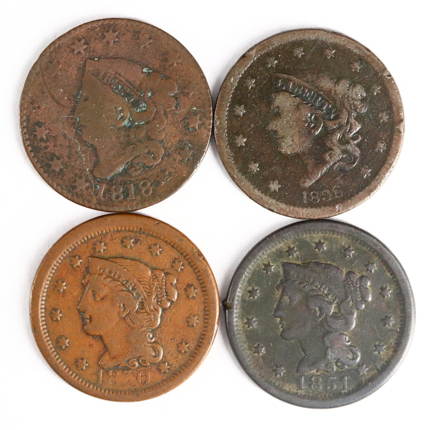 Four U.S. Large Cent Coins