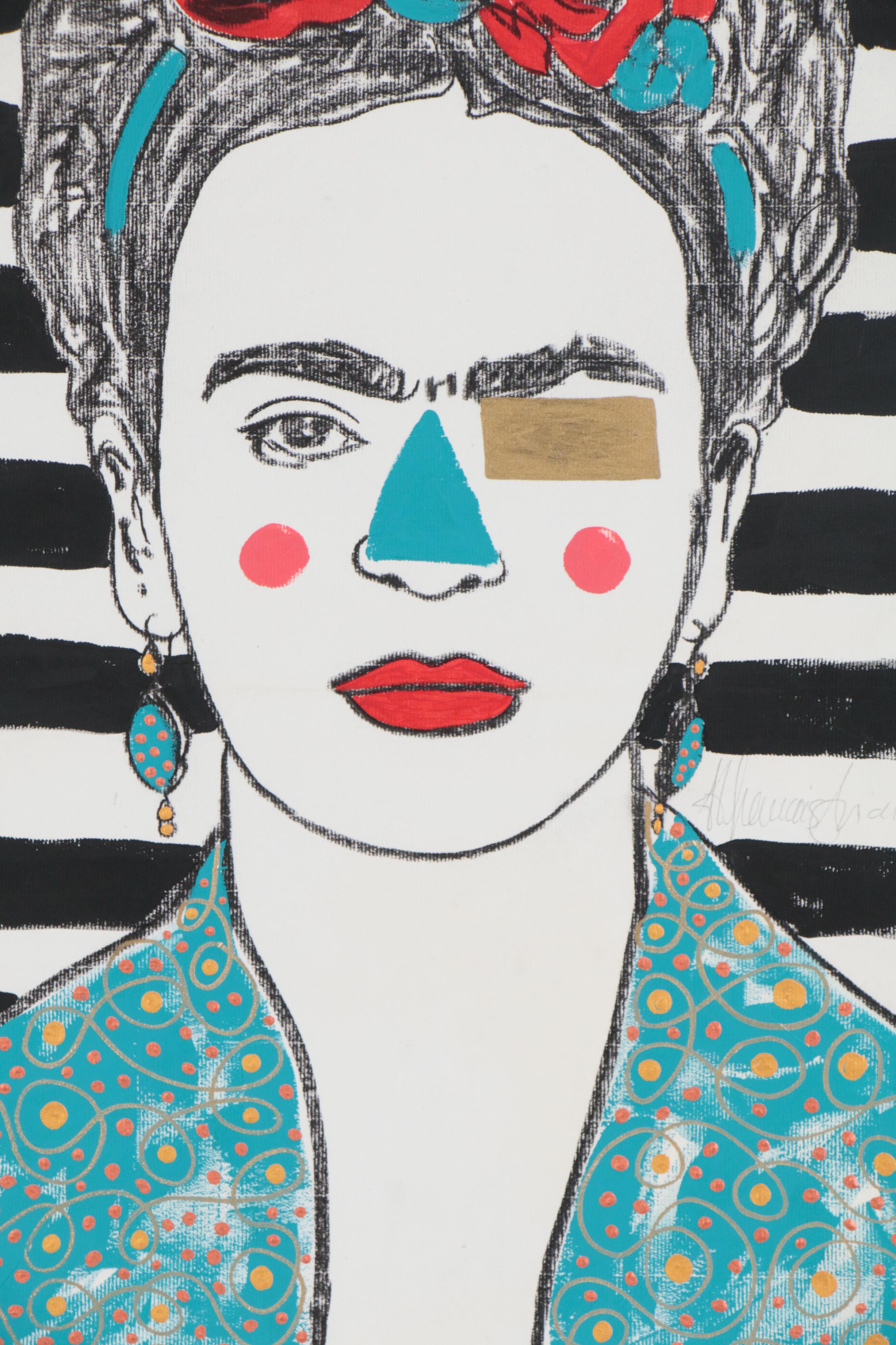 Francois Aguiard Mixed Media Painting "Frida Kahlo", 2019