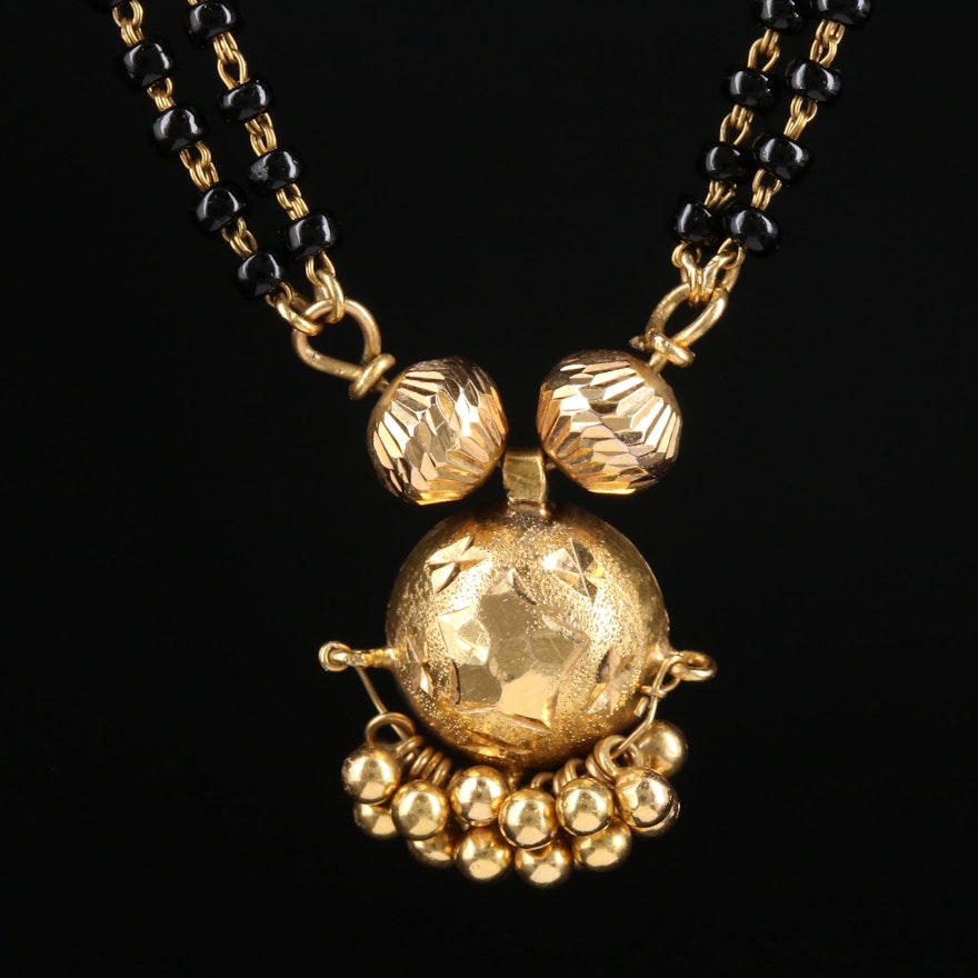14K Yellow Gold Glass Necklace