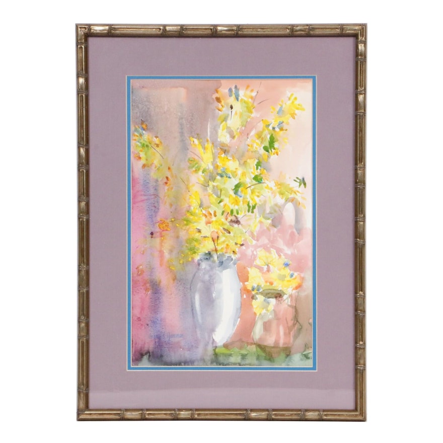 Audrey B. Grossman Floral Still Life Watercolor Painting, 20th Century