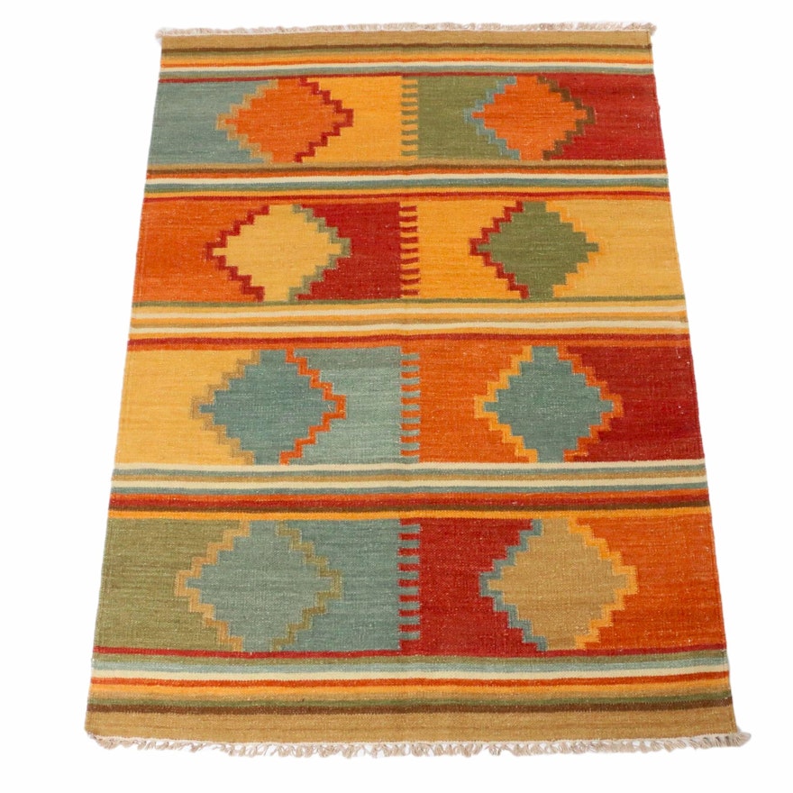 4'2 x 6'1 Hand-Woven Indo-Turkish Kilim Rug