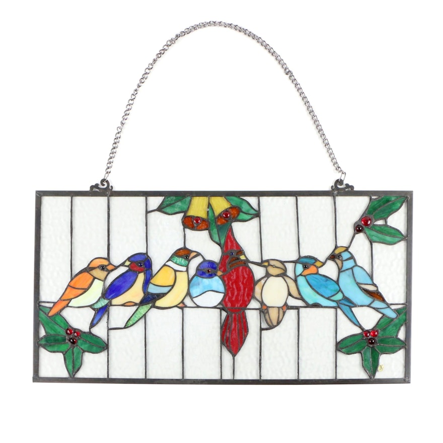 Stained Glass Bird Motif Hanging Panel