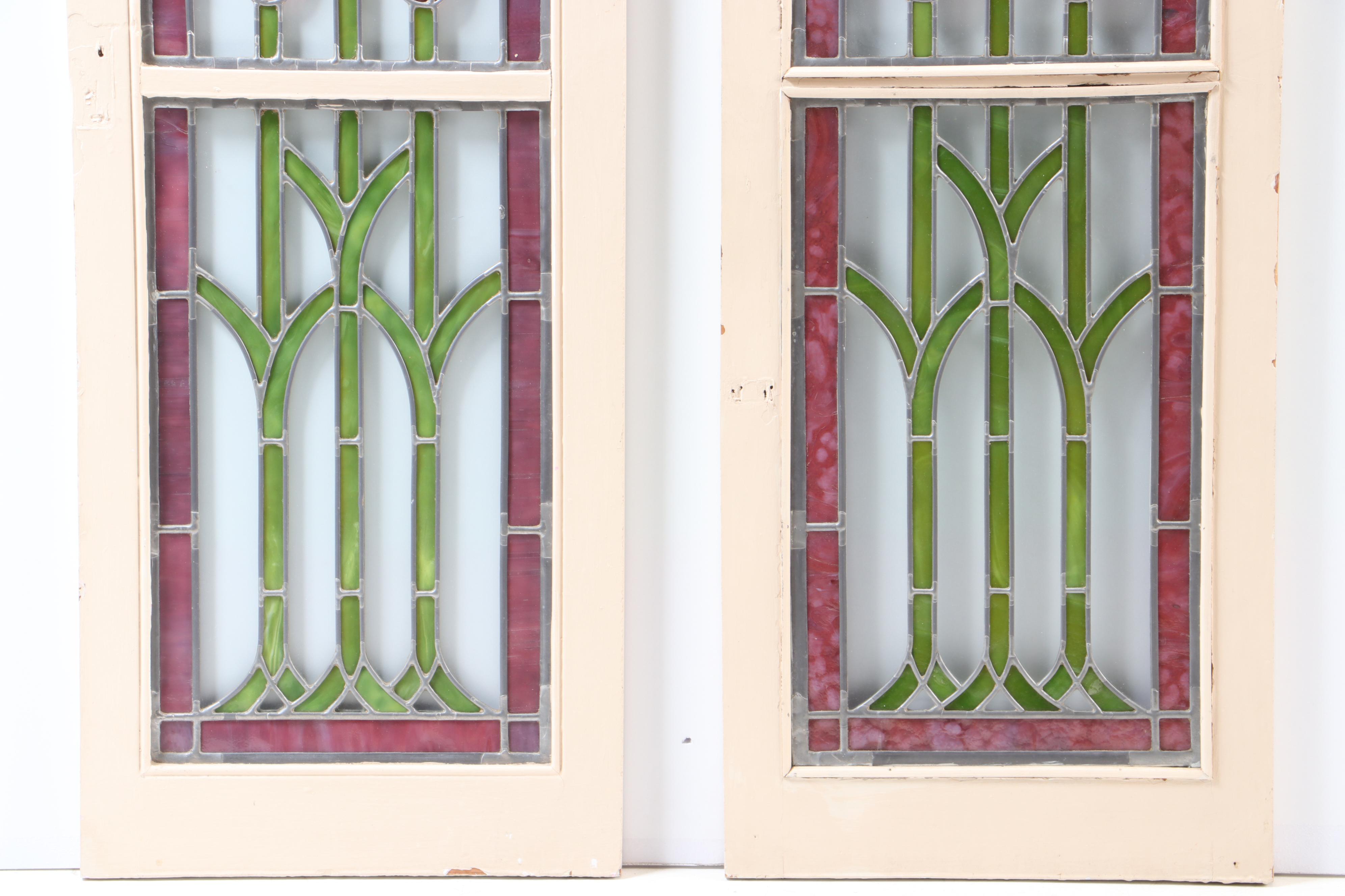 Pair of Leaded Stained Glass Cabinet Doors, Early 20th Century