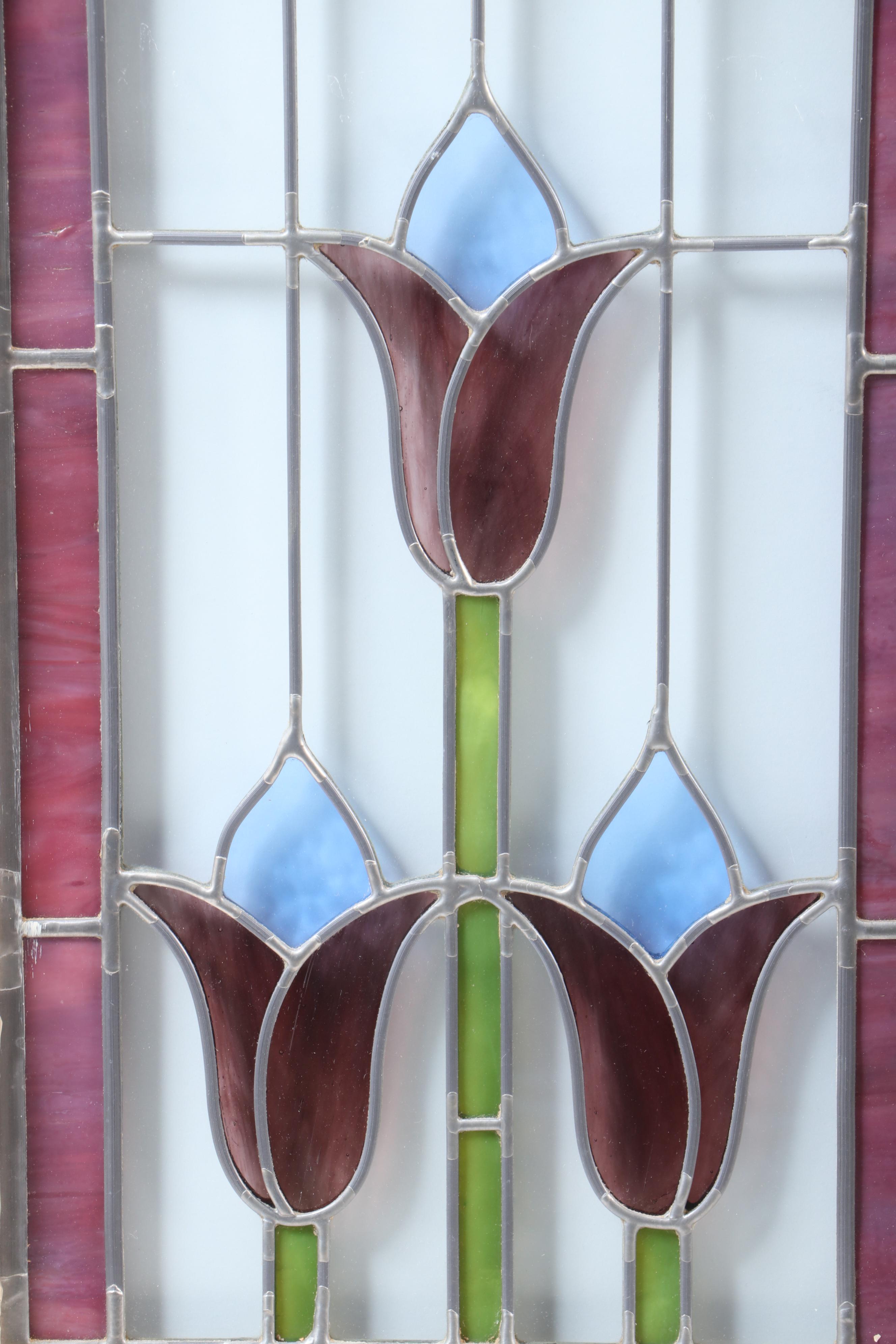 Pair of Leaded Stained Glass Cabinet Doors, Early 20th Century