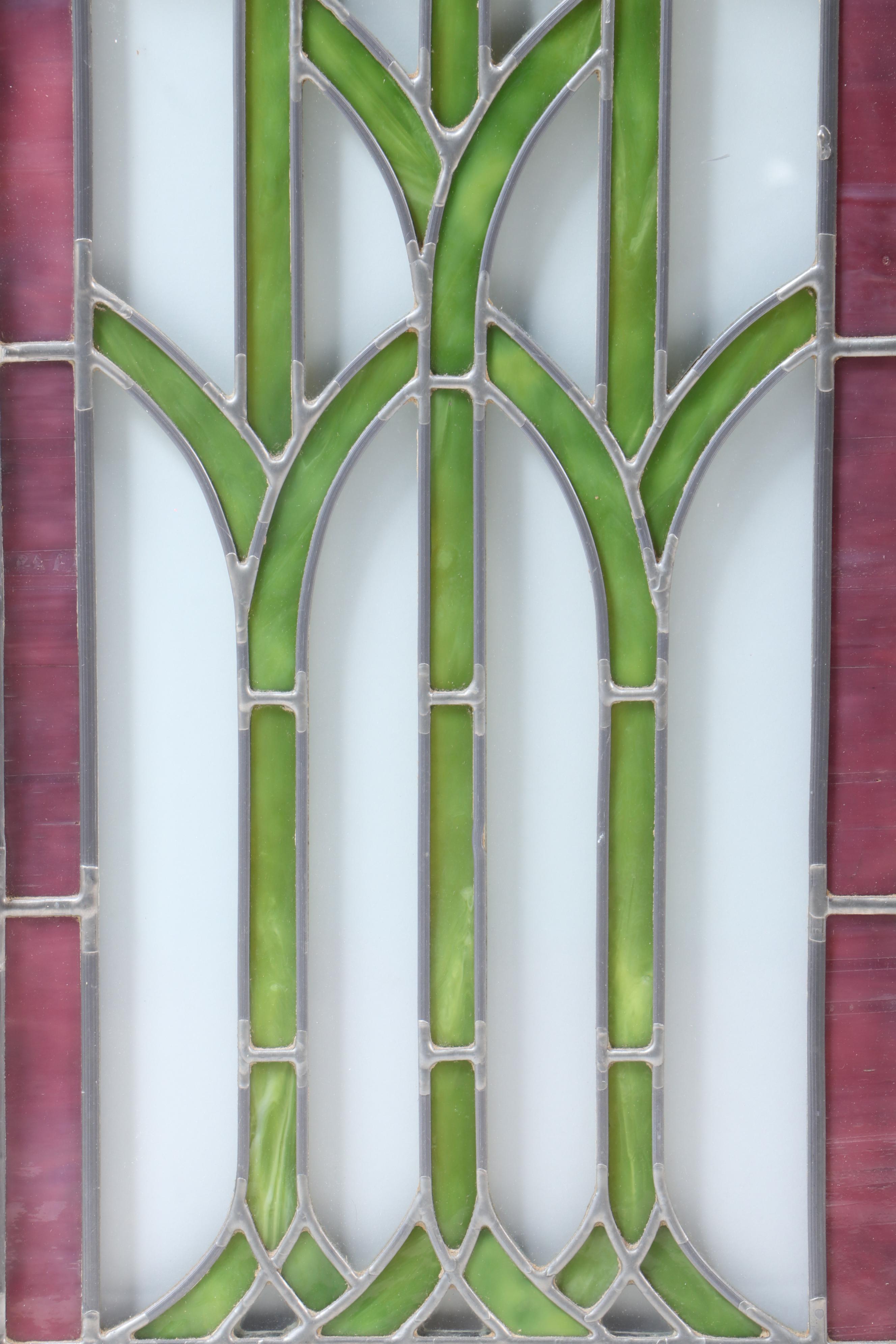 Pair of Leaded Stained Glass Cabinet Doors, Early 20th Century