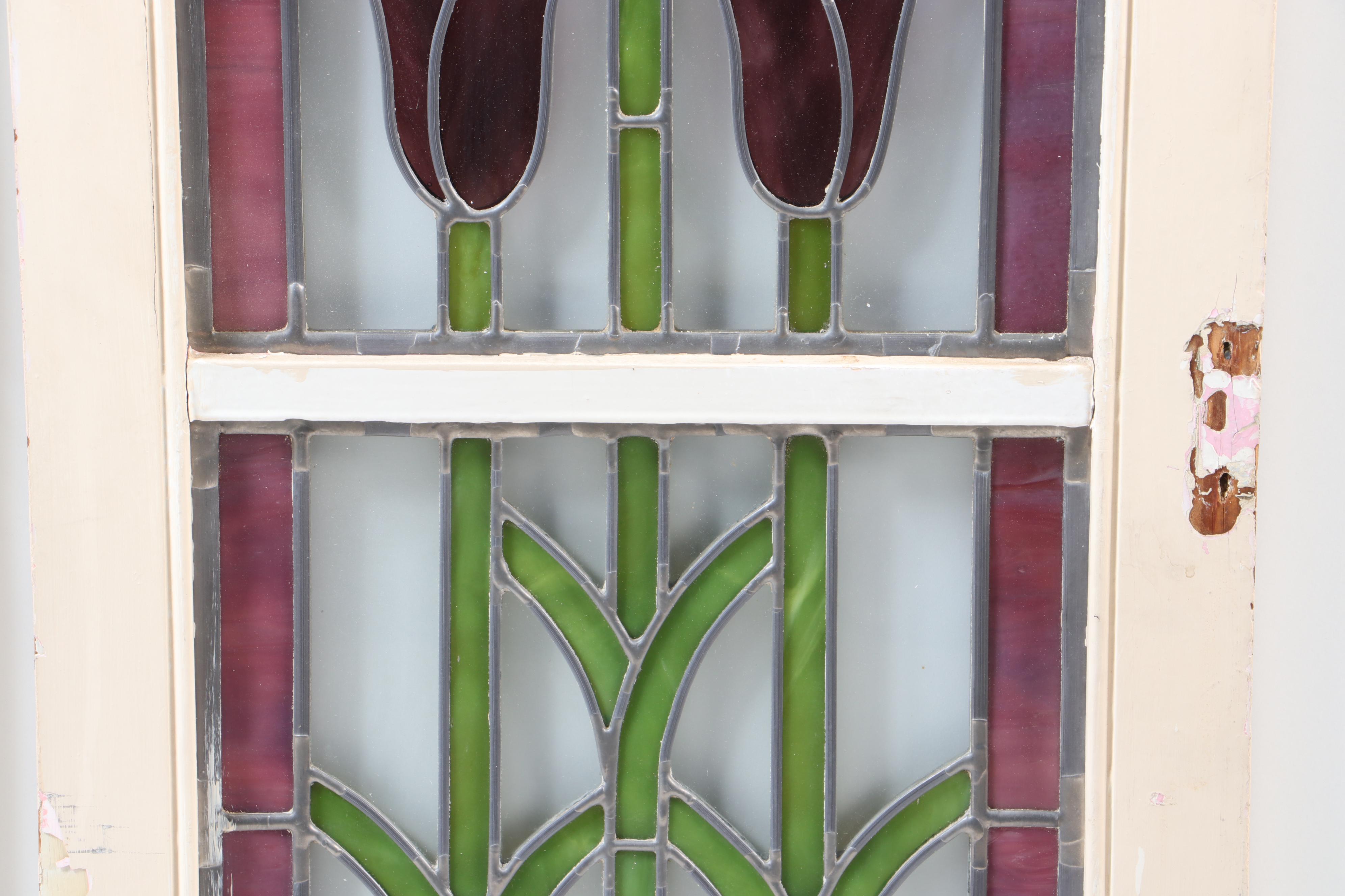 Pair of Leaded Stained Glass Cabinet Doors, Early 20th Century